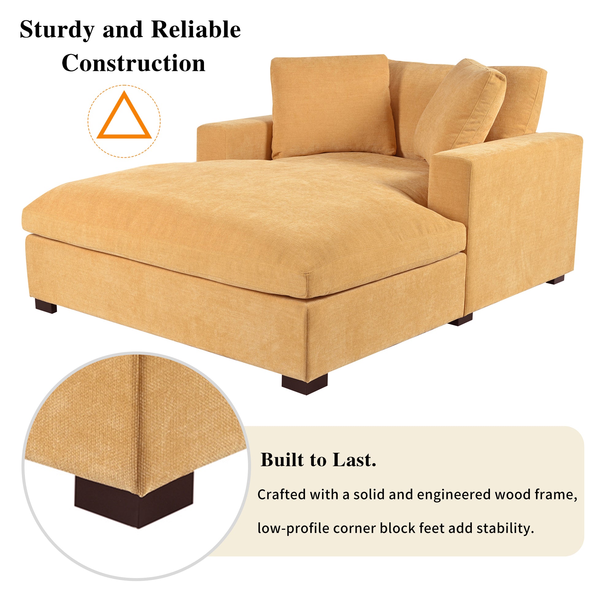 Orange chenille sectional sofa with plush cushions and lowprofile block feet
