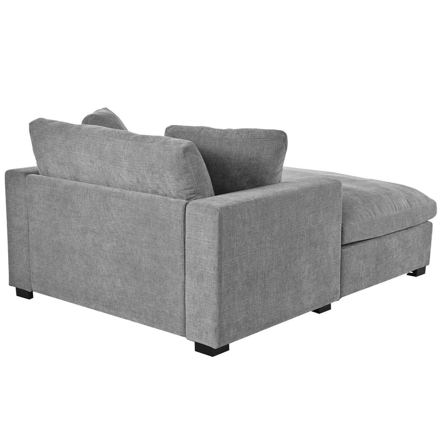 Grey fabric sectional sofa with chaise lounge and plush cushions