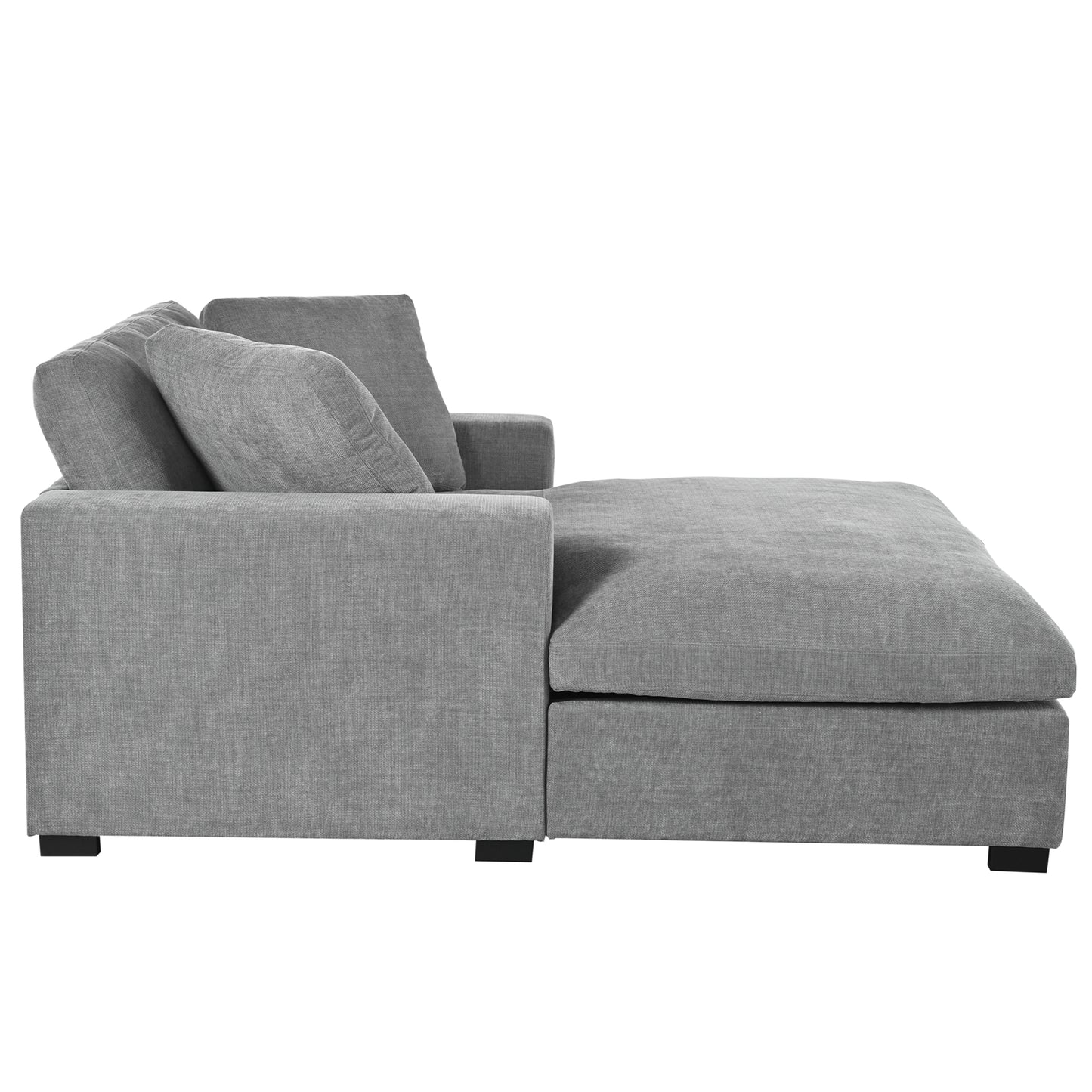 Gray fabric sectional sofa with chaise lounge and plush cushions
