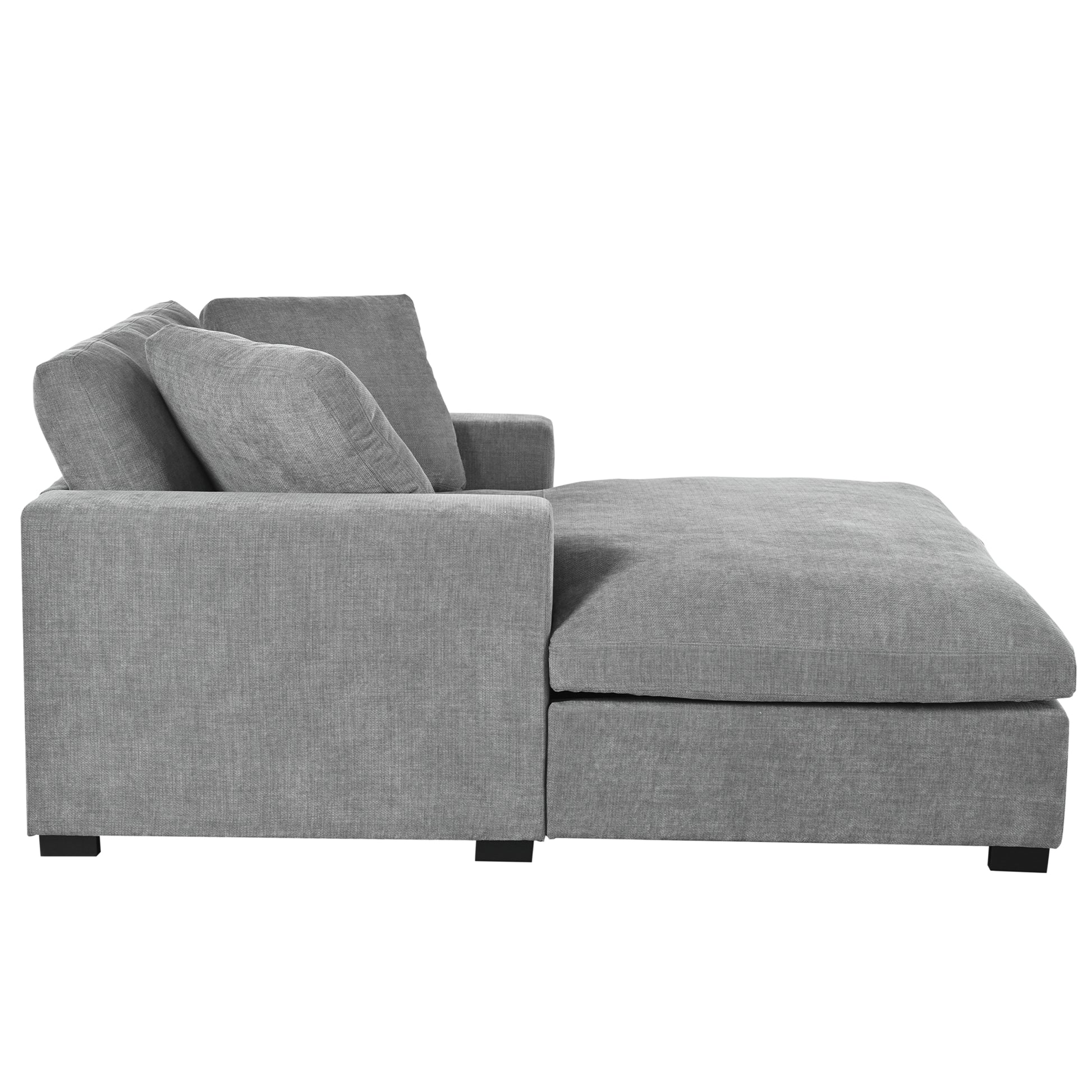 Gray fabric sectional sofa with chaise lounge and plush cushions