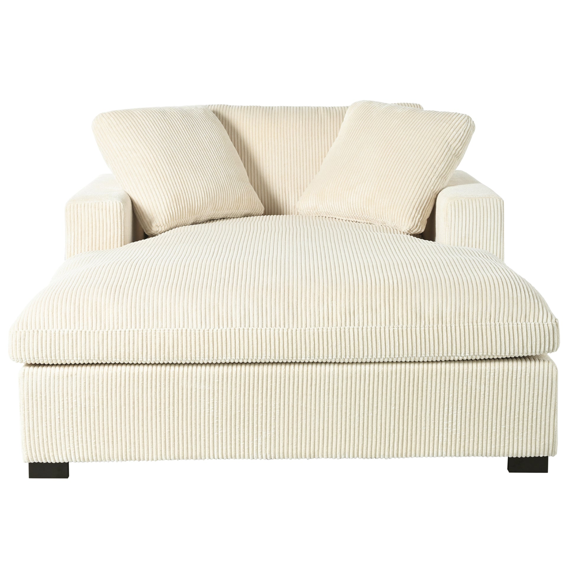 Cream corduroy chaise lounge with two plush cushions modern design