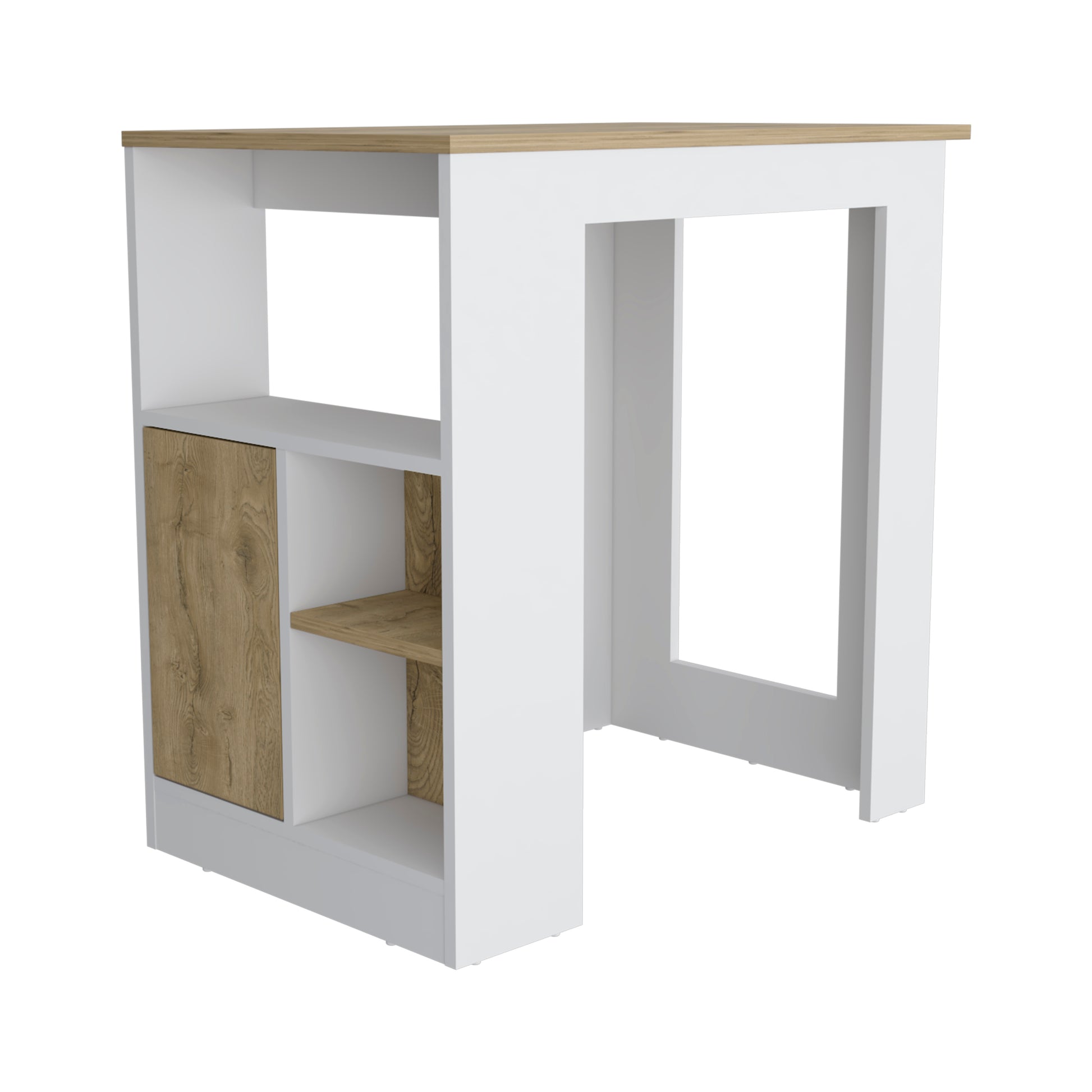Modern white and oak wood entryway table with shelves