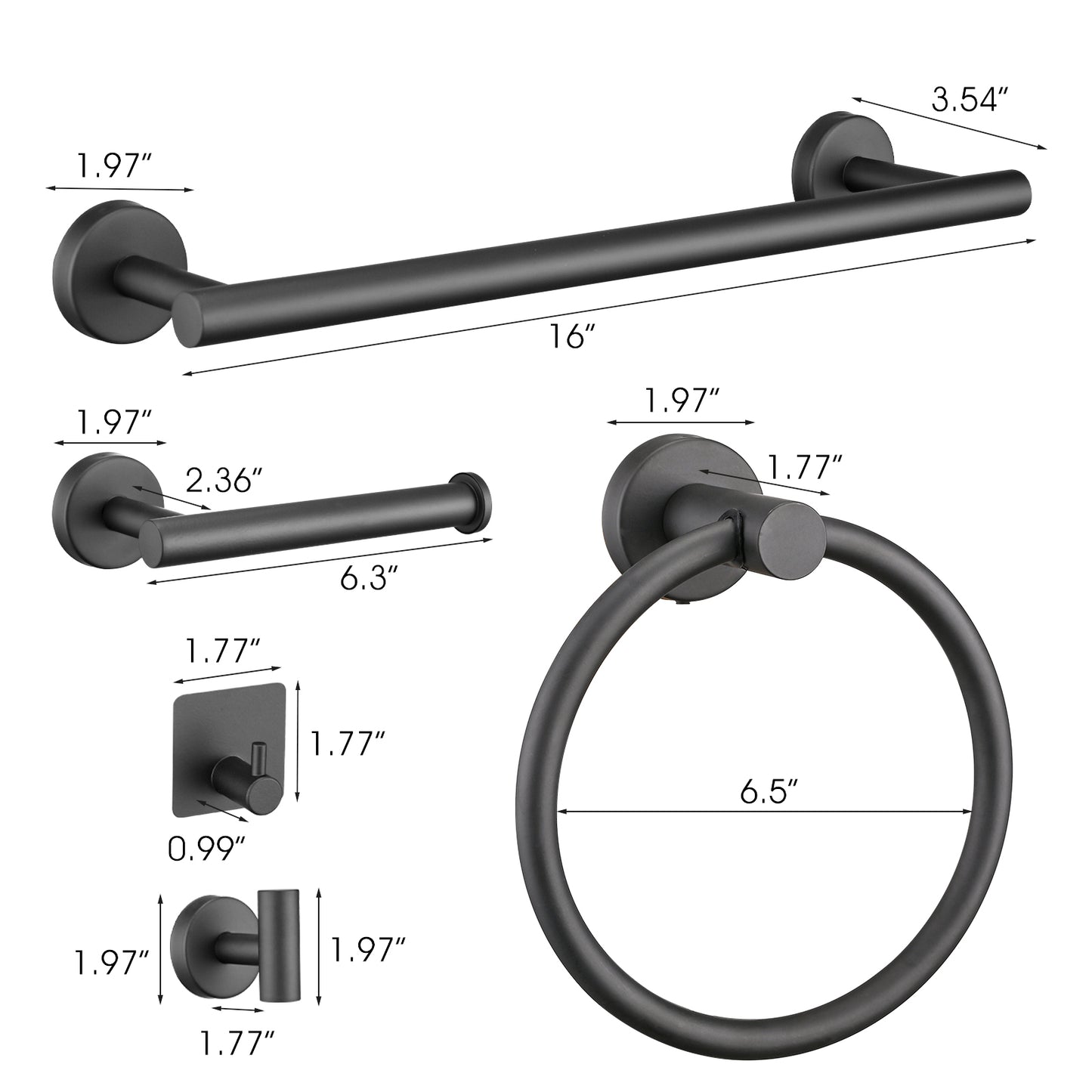 Matte black towel bar with inch length modern minimalist design for bathrooms