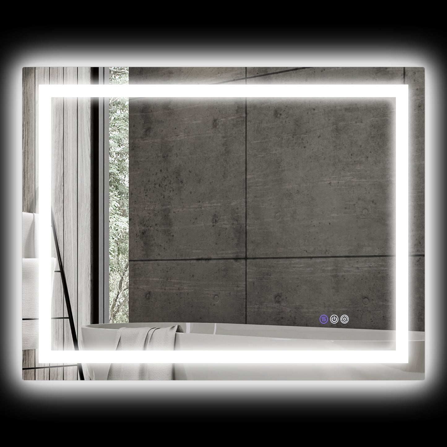 Rectangular LED bathroom mirror with integrated lighting and touch controls for modern spaces