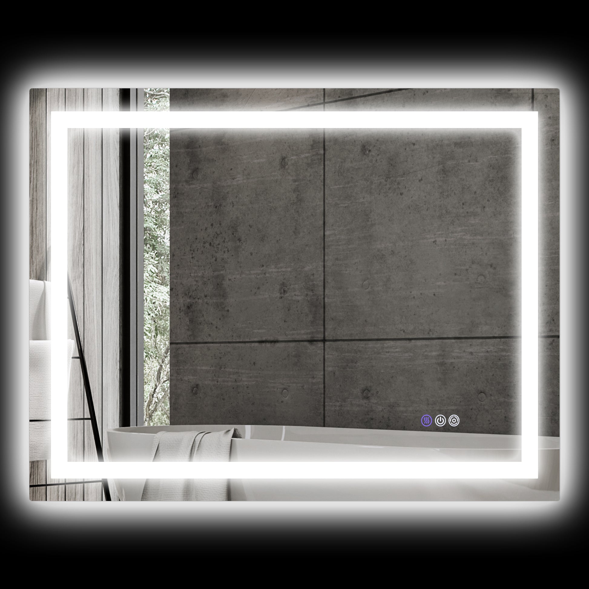 Rectangular LED bathroom mirror with integrated lighting and touch controls for modern spaces