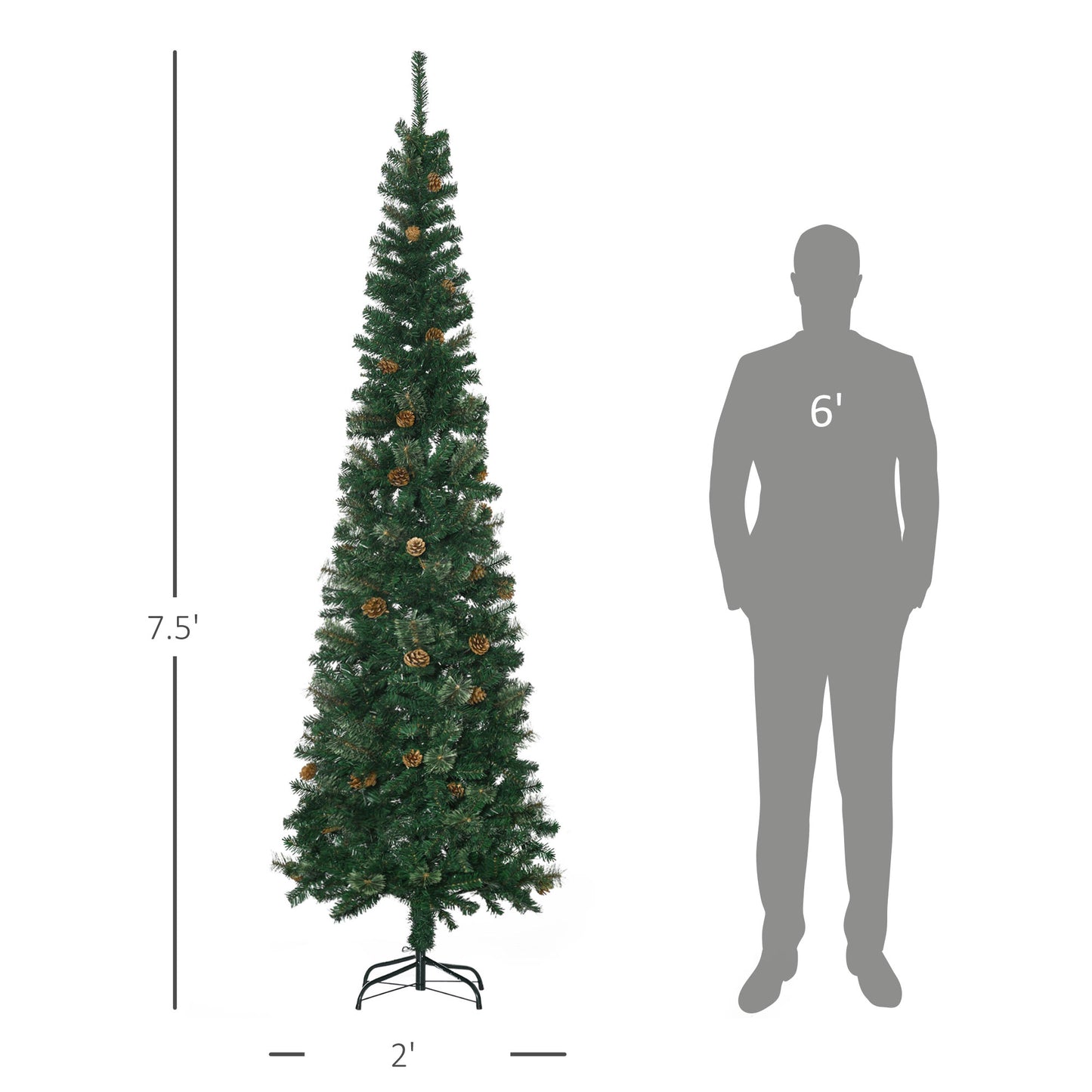 ft artificial Christmas tree slim profile with pinecones  ft wide base