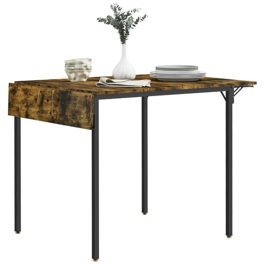 Rustic brown drop leaf dining table with black metal legs