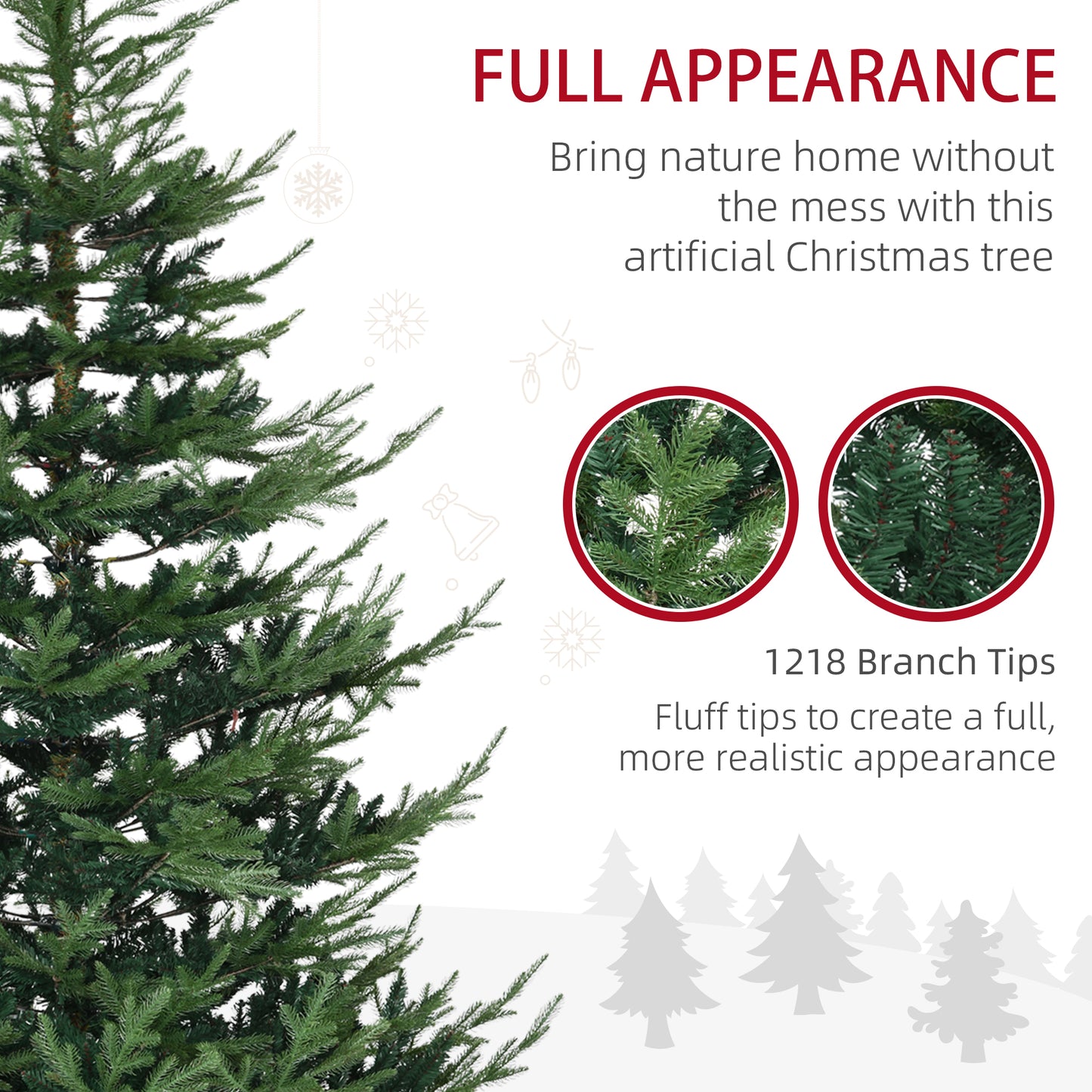 Closeup of dense realistic artificial Christmas tree branches with a focus on green needles