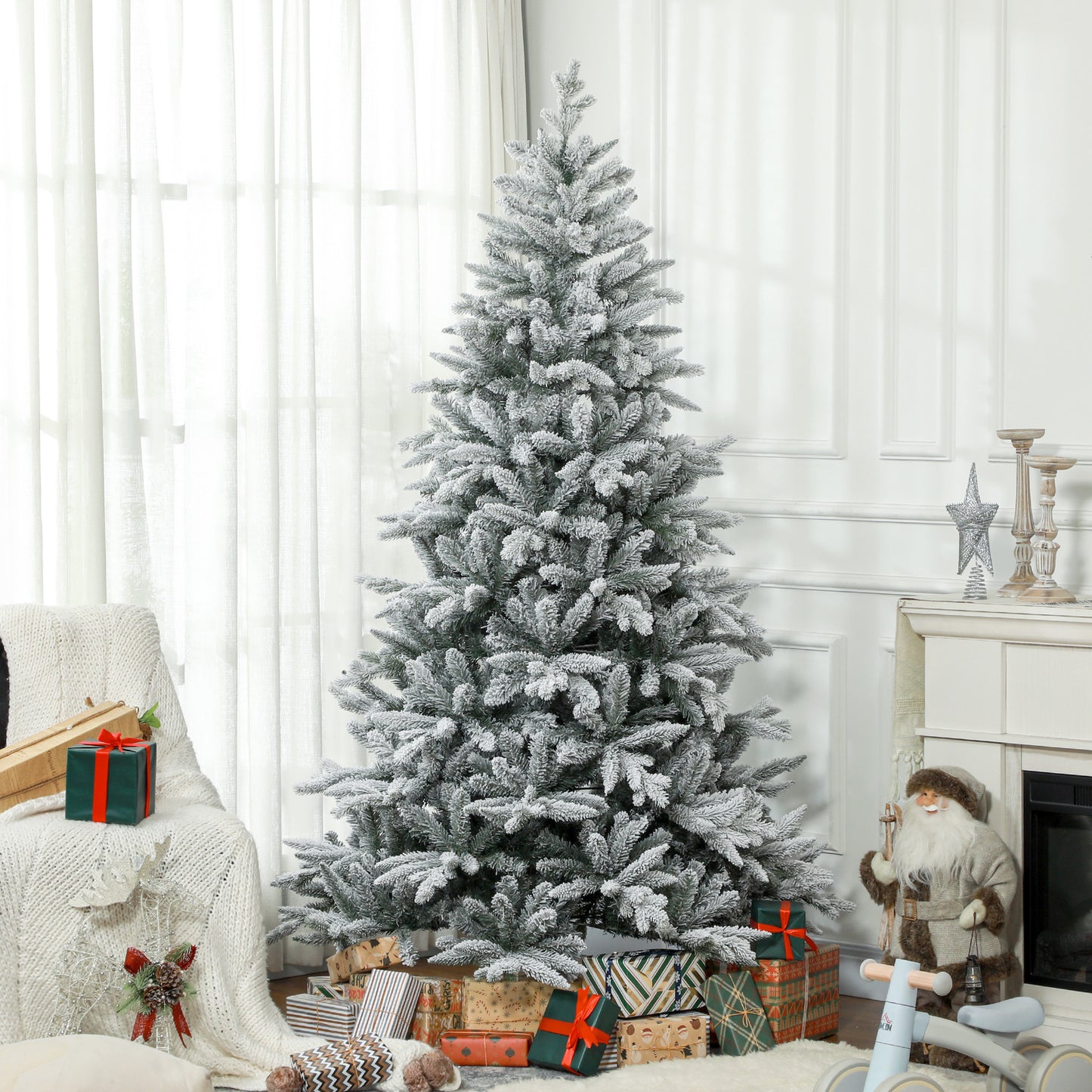 Flocked artificial Christmas tree with realistic branches and snowlike tips