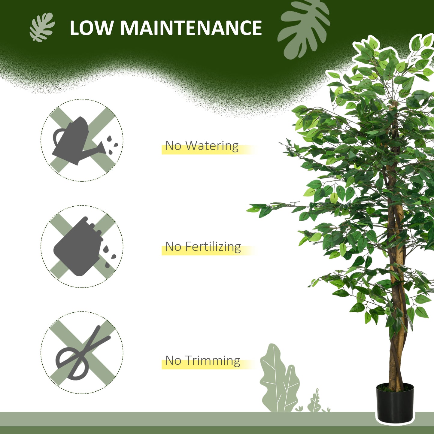 Realistic artificial ficus tree green leaves no watering needed