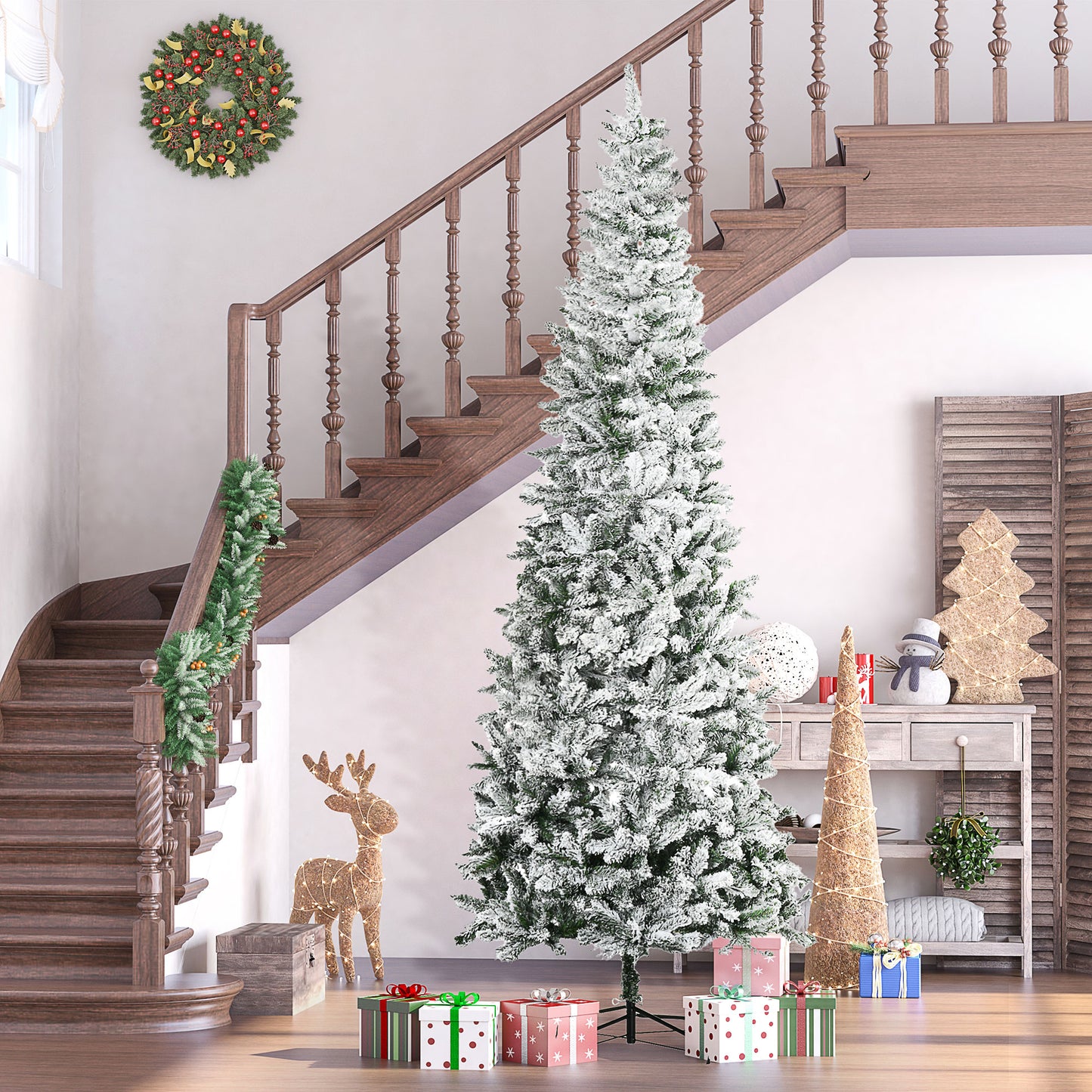Flocked artificial Christmas tree with realistic snowy branches ft tall