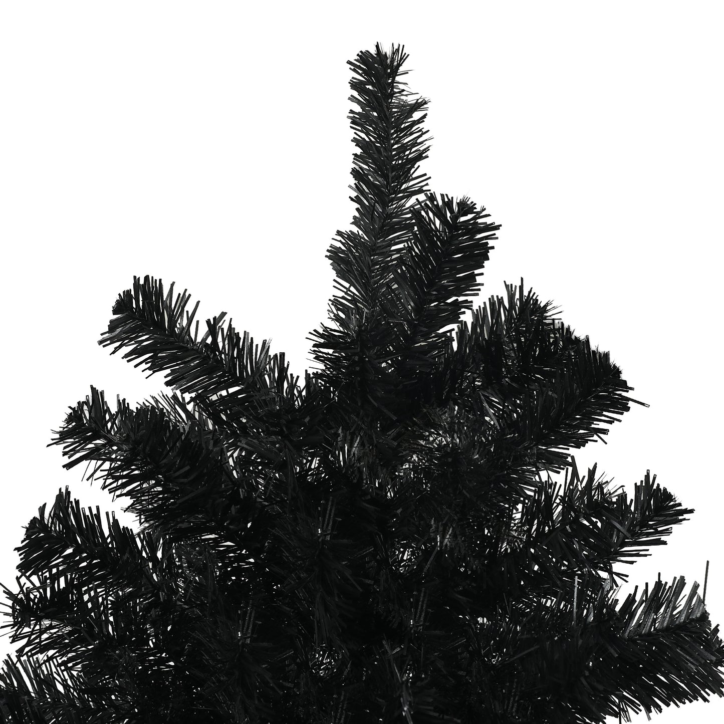 Closeup of realistic black artificial Christmas tree branches dense and full
