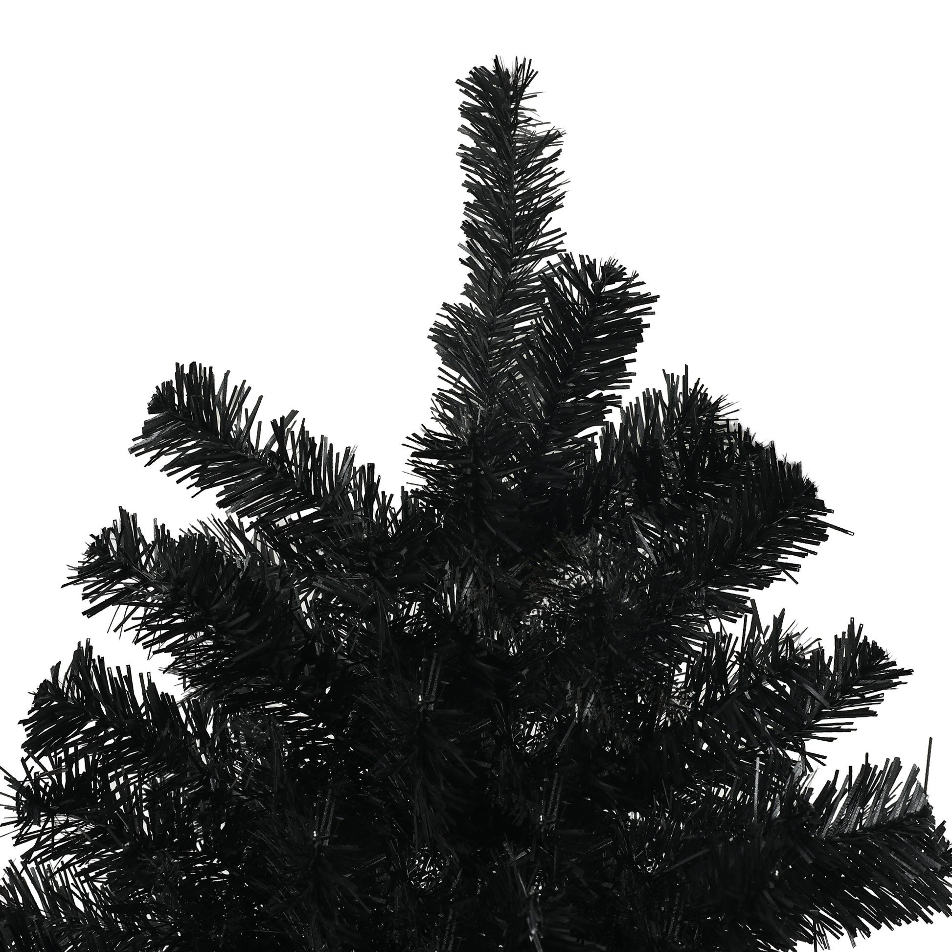 Closeup of realistic black artificial Christmas tree branches dense and full