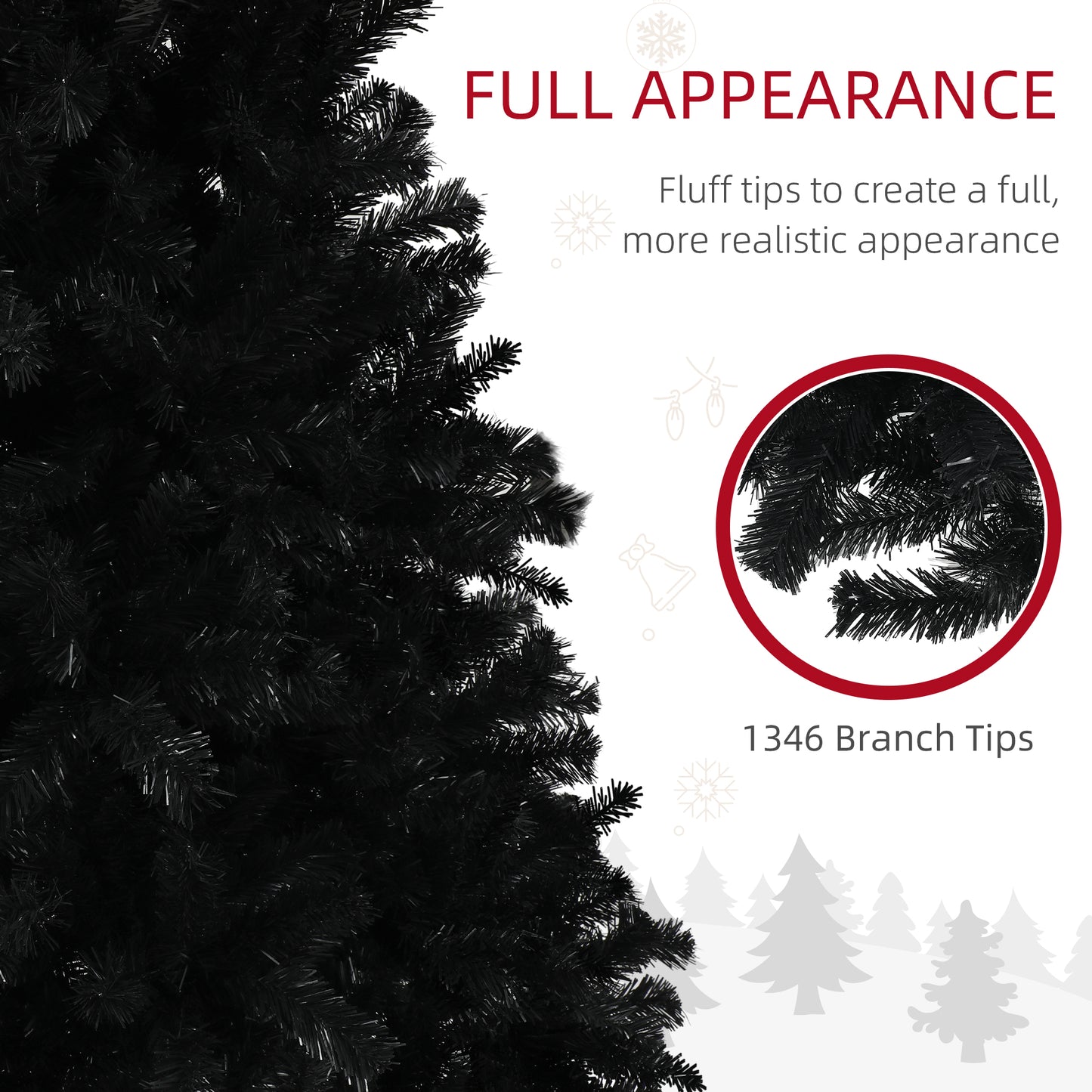 Closeup of dense black artificial Christmas tree branches for a full appearance