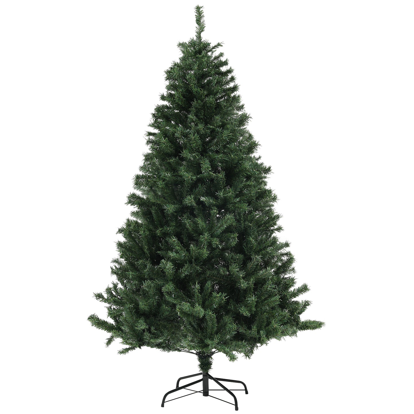 Full green artificial Christmas tree with a metal stand