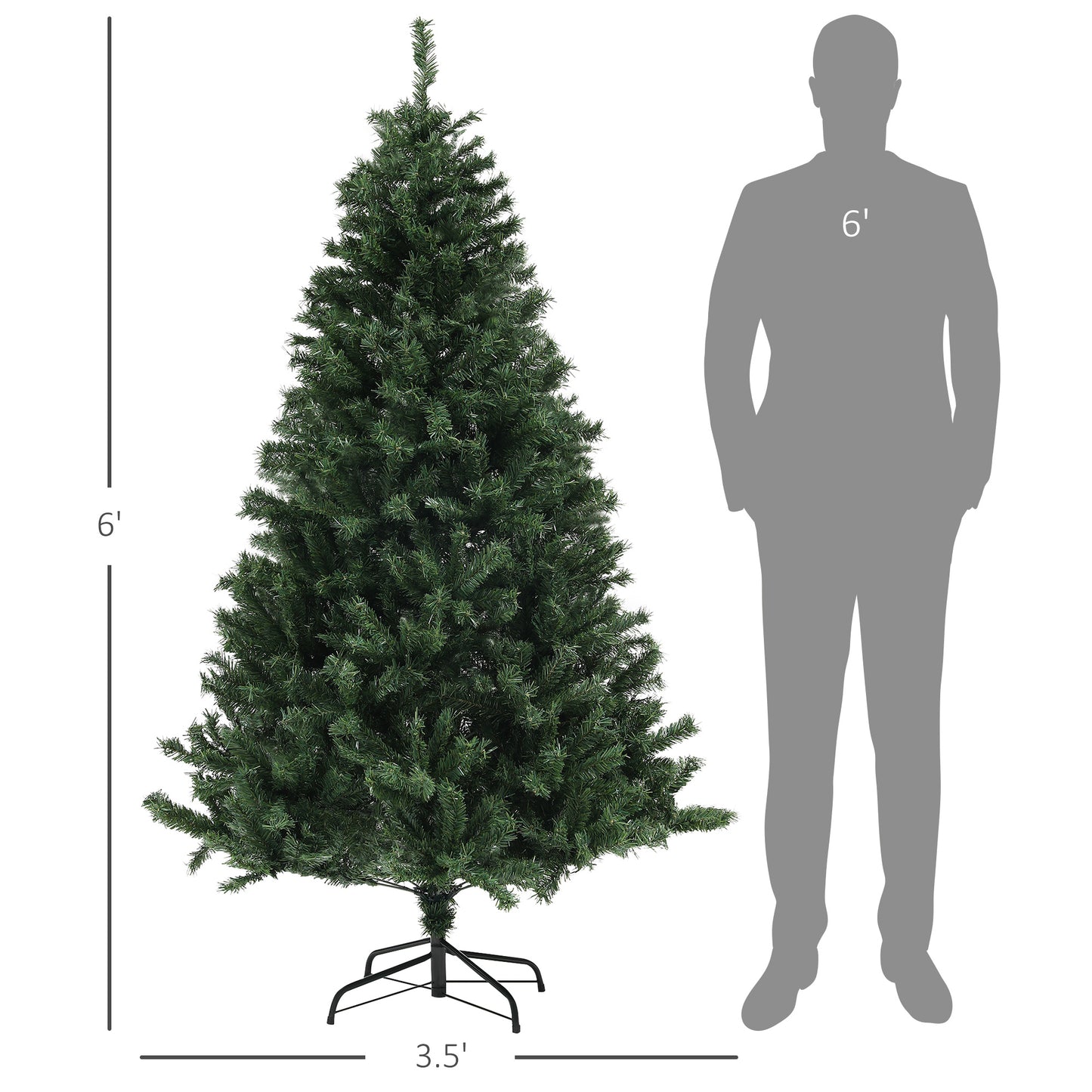 Full sixfoot artificial Christmas tree with realistic green pine needles and metal stand