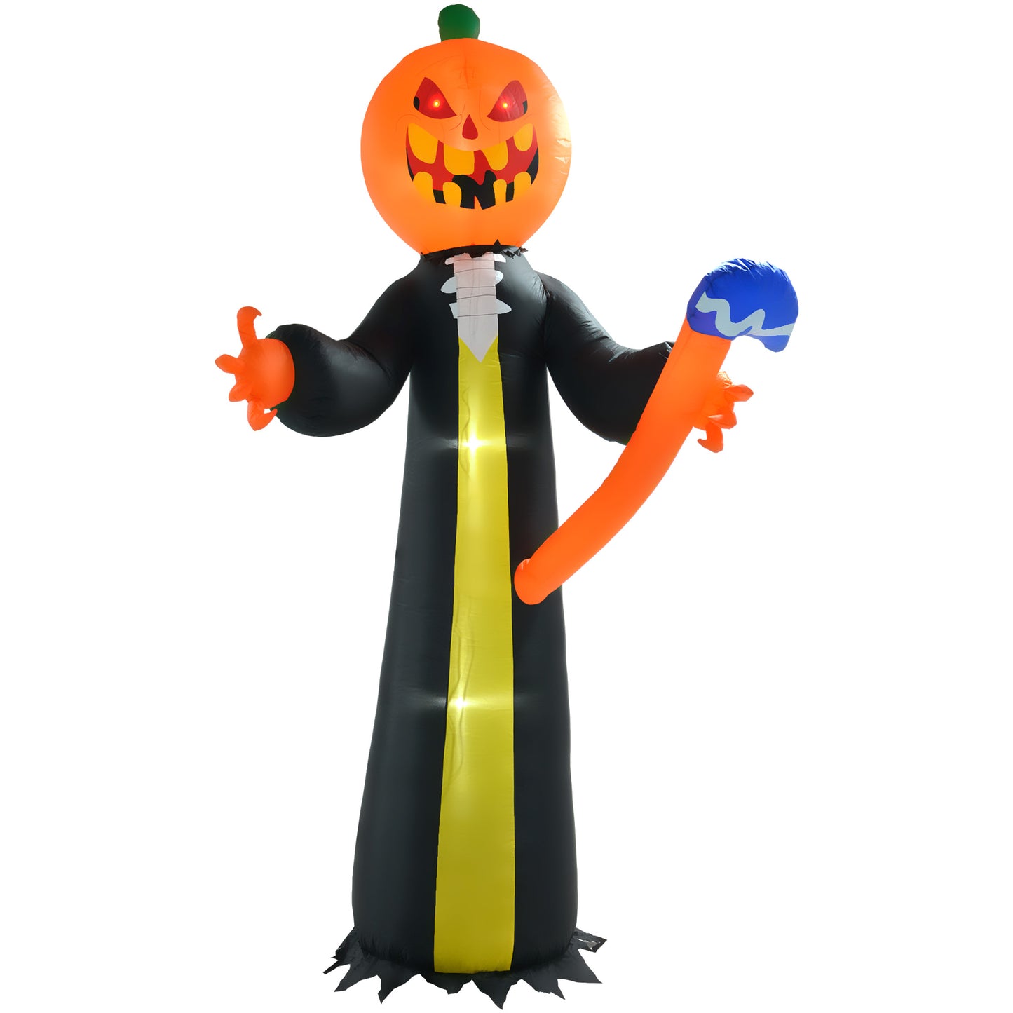 Scary inflatable pumpkin ghost decoration with glowing eyes and orange accent perfect for Halloween