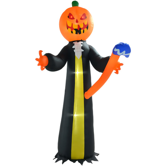 Scary inflatable pumpkin ghost decoration with glowing eyes and orange accent perfect for Halloween