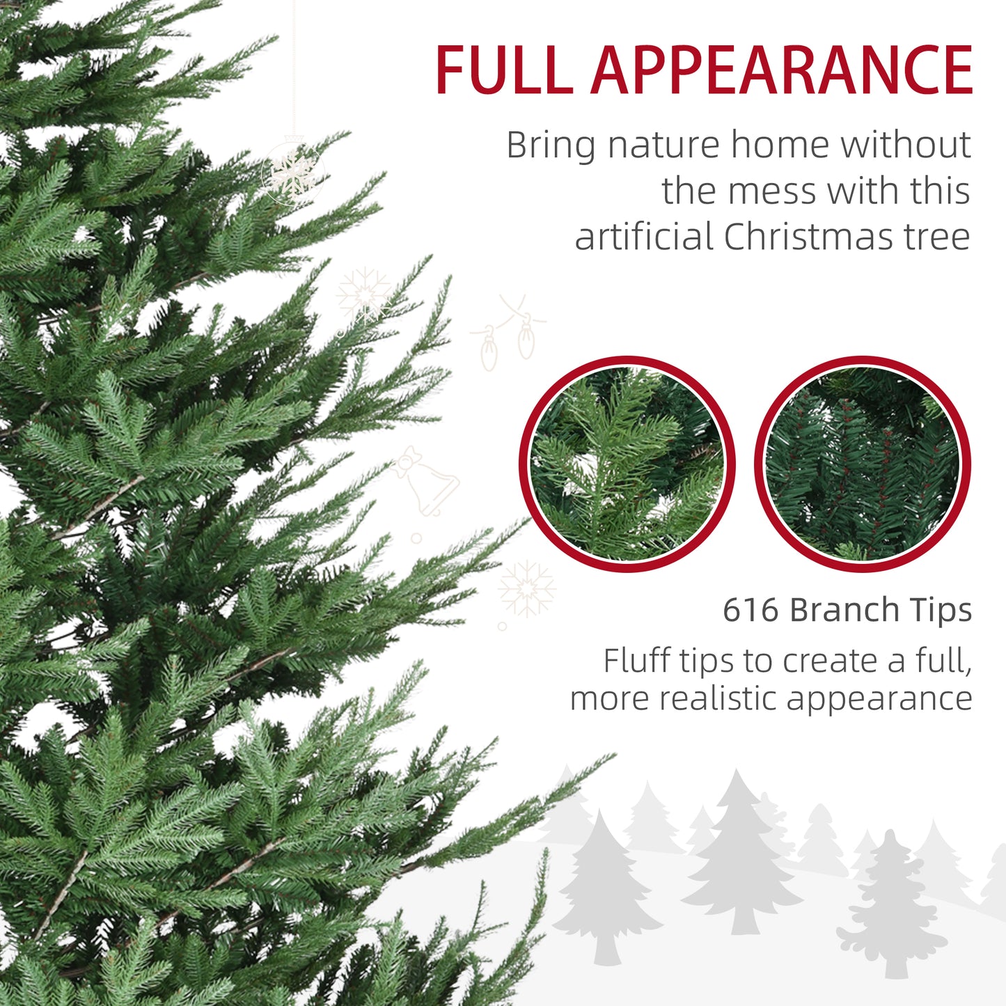Closeup of lush green artificial Christmas tree branches with realistic texture