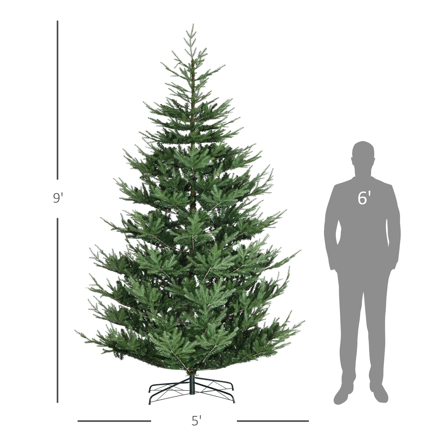 Tall foot artificial Christmas tree with full branches and a sturdy metal stand