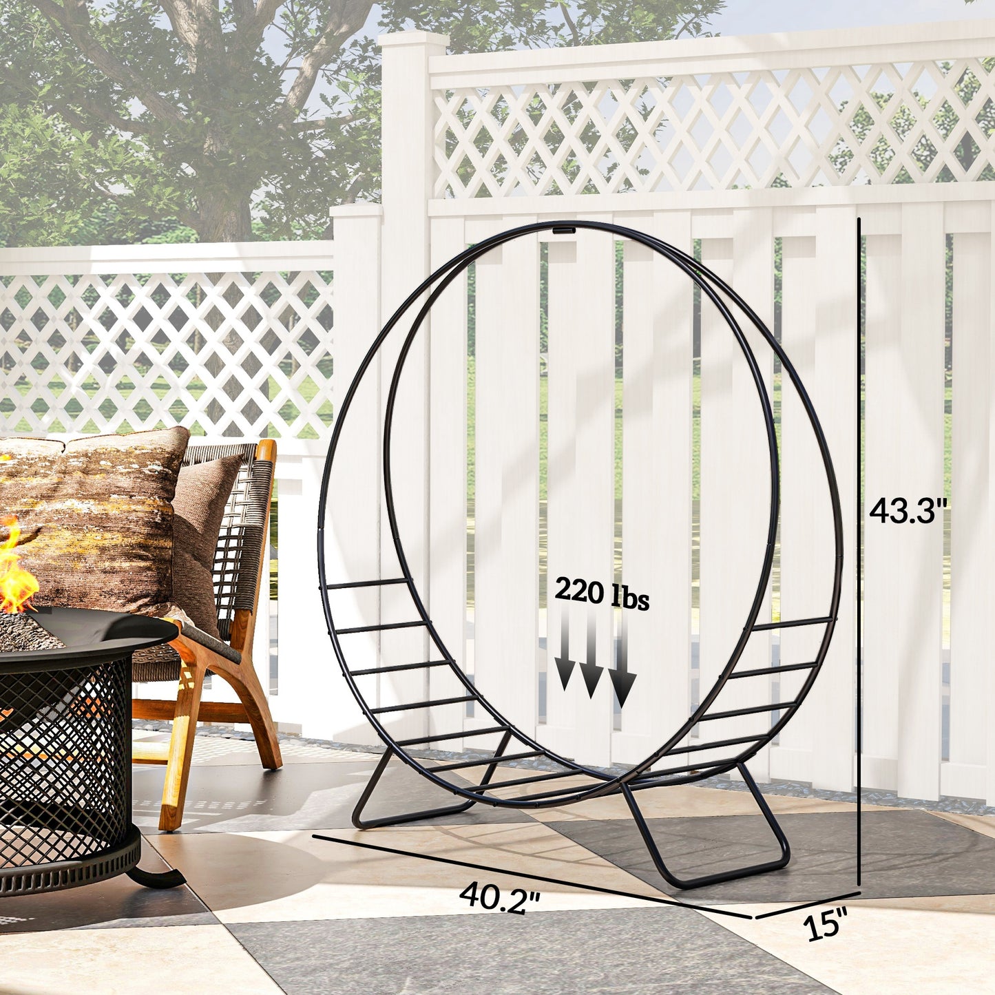 Modern black circular firewood rack with ample storage space