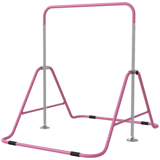 Pink metal gymnastics bar for kids with adjustable height for indoor training