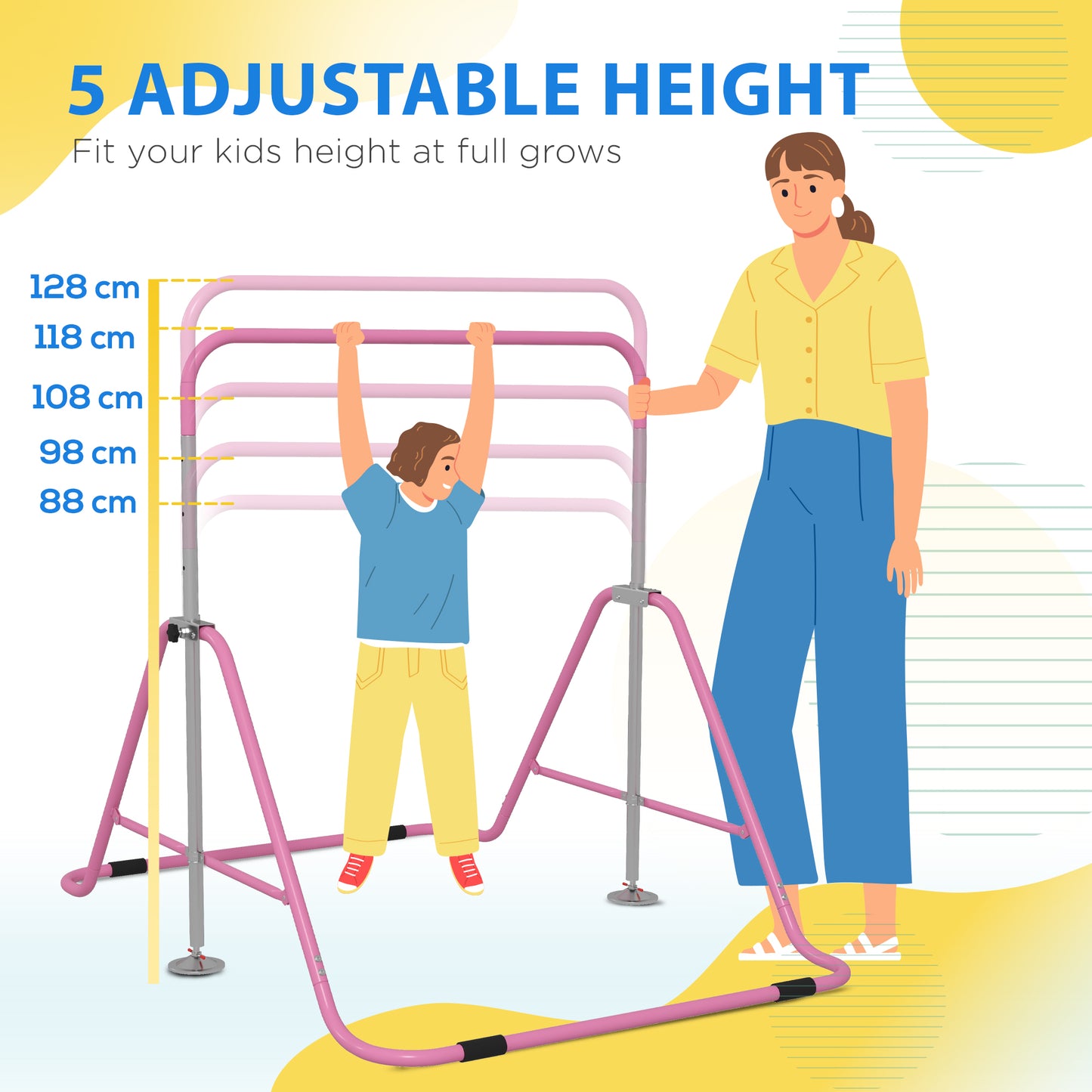 Pink adjustable horizontal bar for kids with  height settings