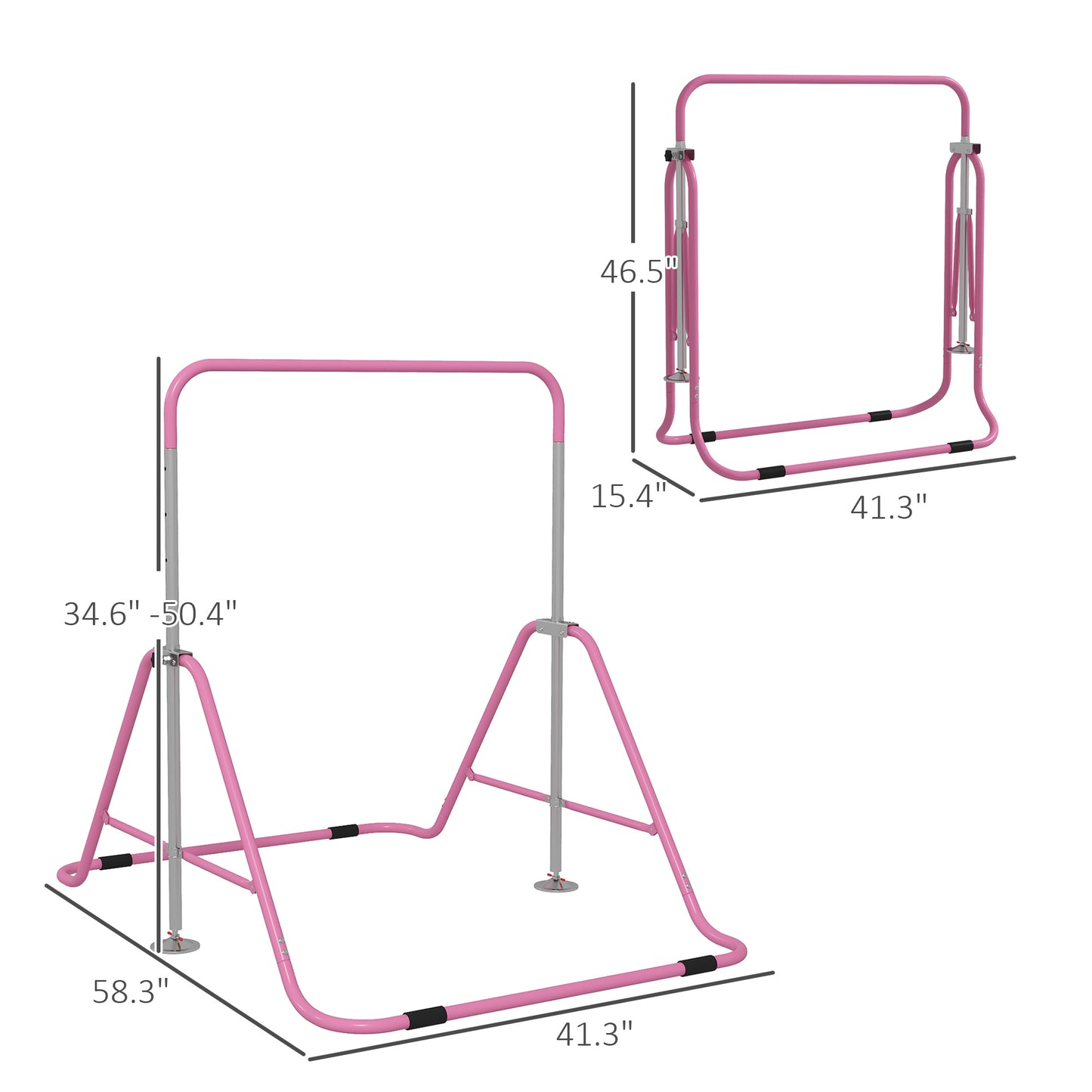 Pink adjustable gymnastics bar for kids steel construction ideal for home training