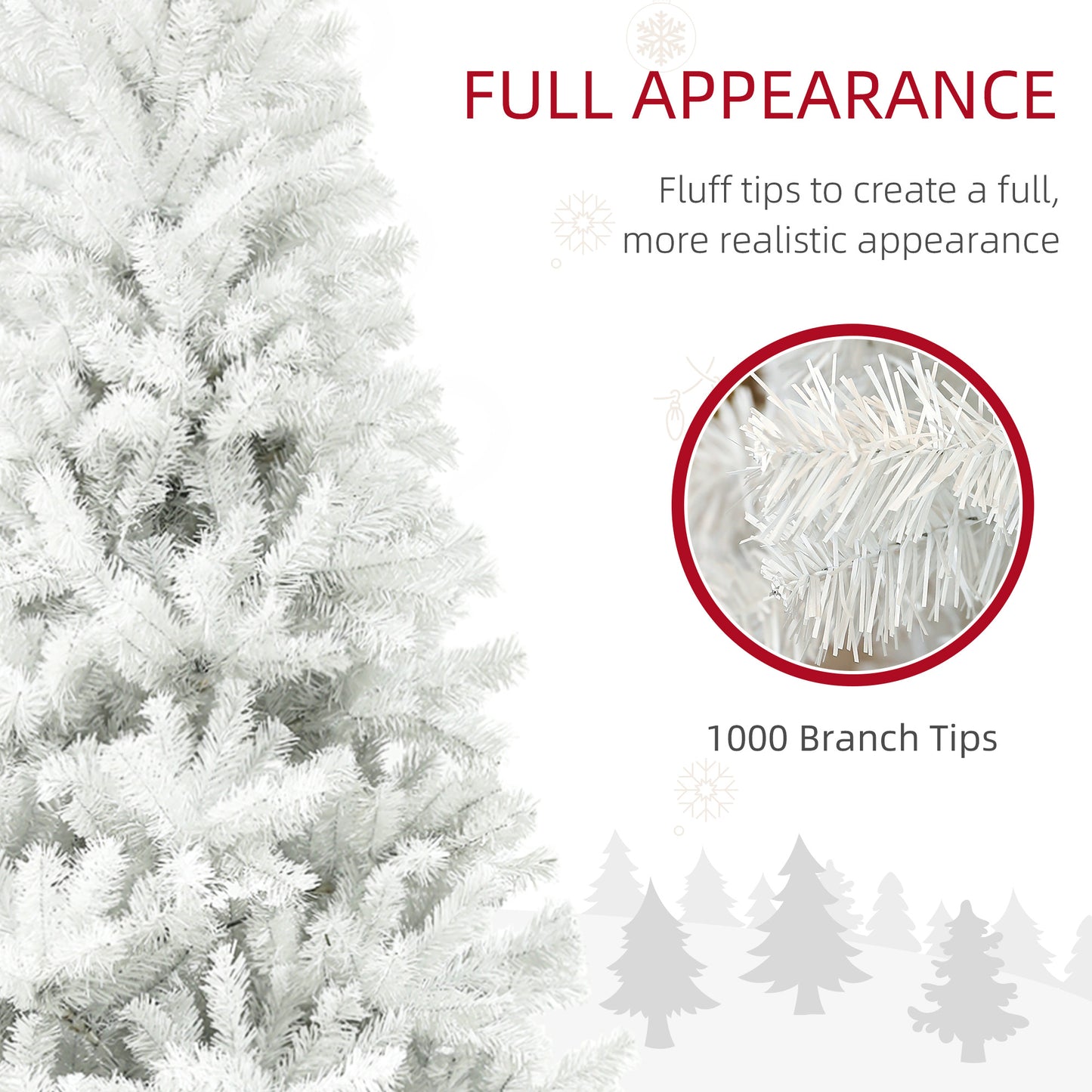 Closeup of a lush white artificial Christmas tree with  branch tips for a full appearance
