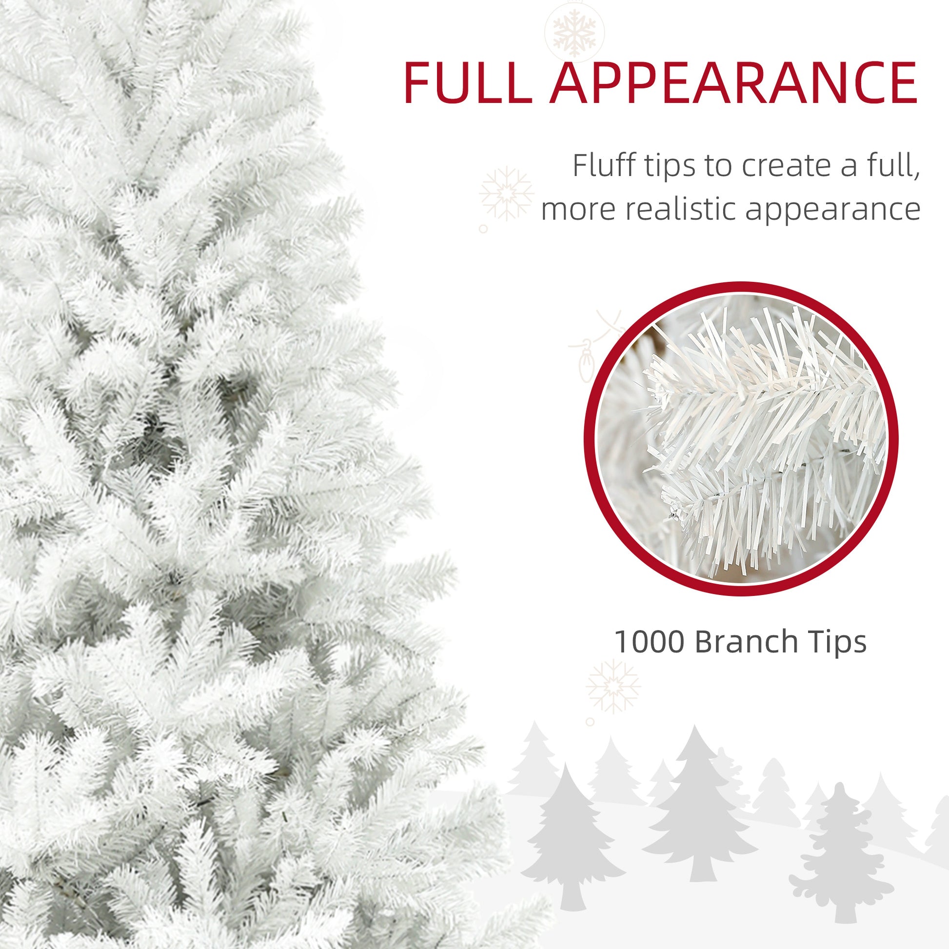 Closeup of a lush white artificial Christmas tree with  branch tips for a full appearance