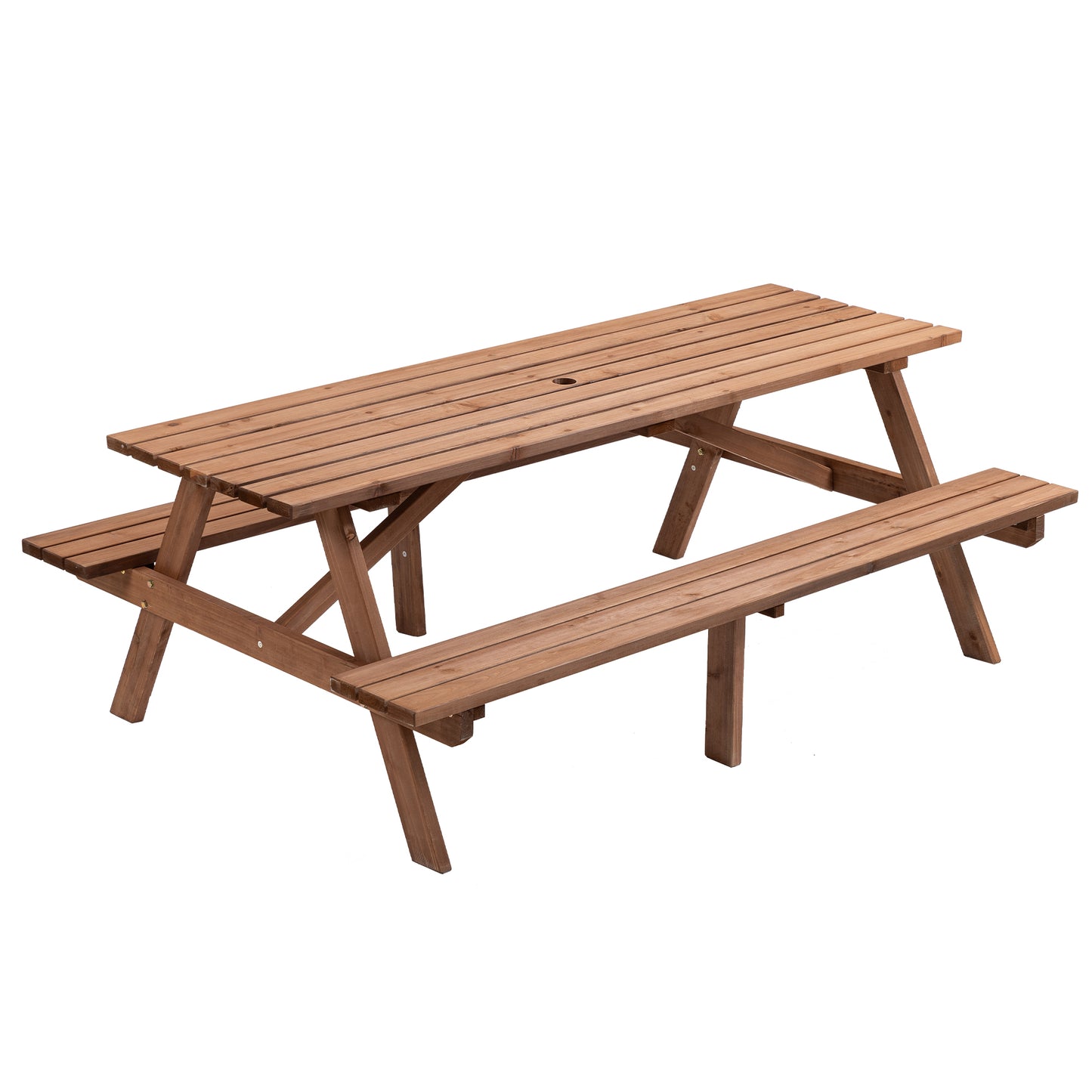 TREATLIFE HOME 8-Person Wooden Picnic Table with Built-in Benches, Durable Fir Wood Construction, Brown Finish for Outdoor Dining