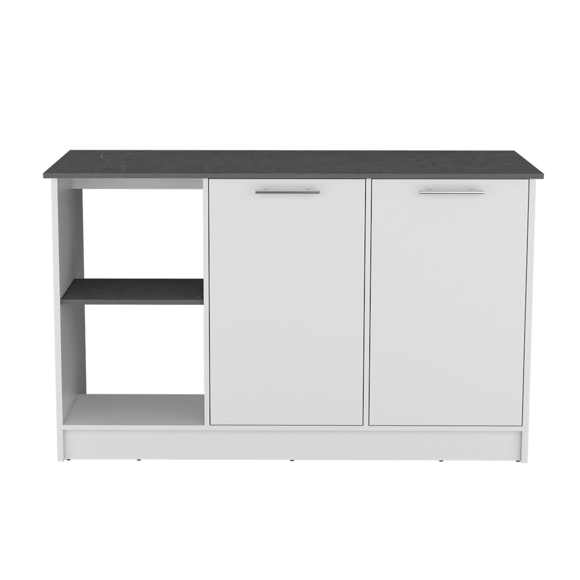 White cabinet with black marbleeffect top and two doors