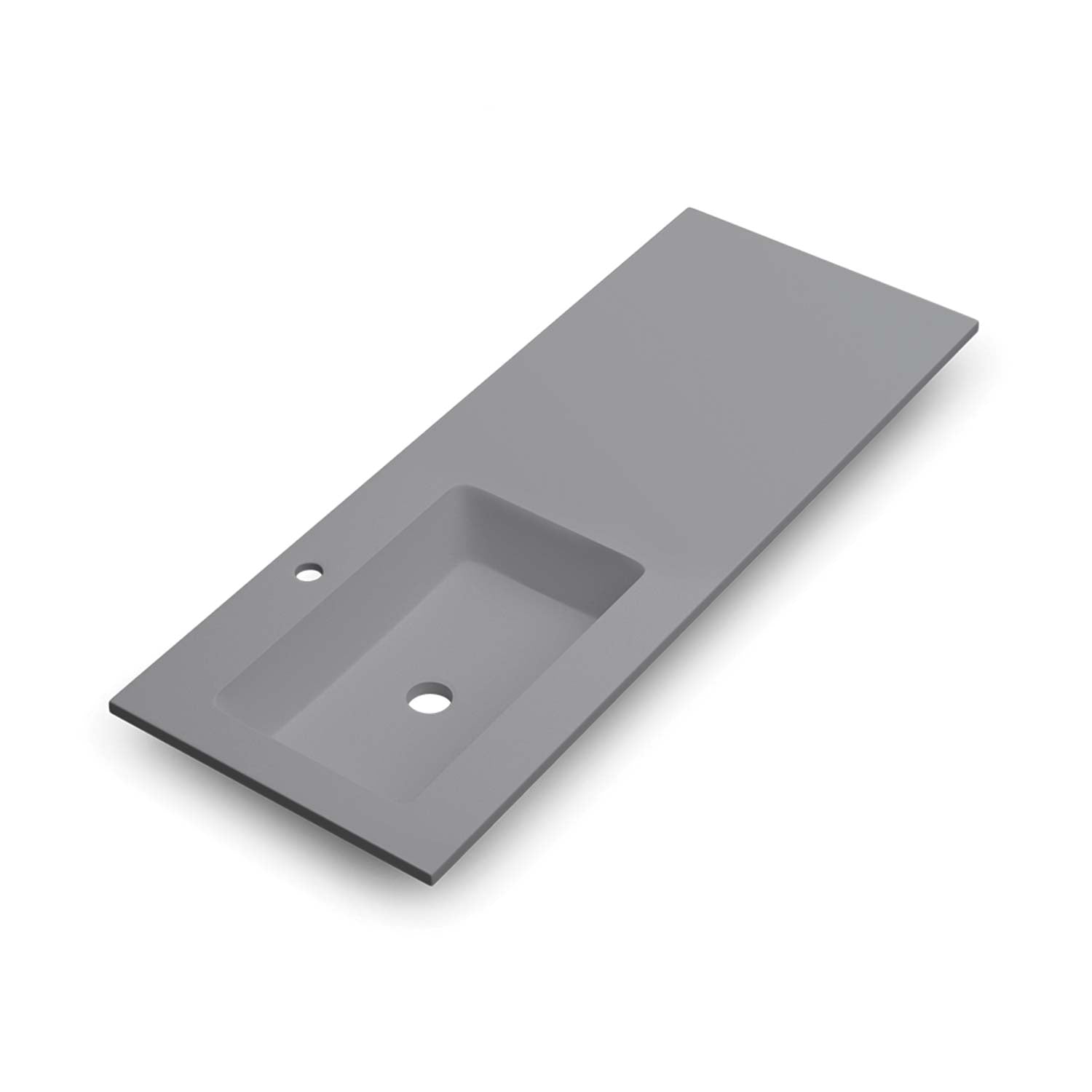 Modern rectangular gray solid surface vanity top with integrated sink