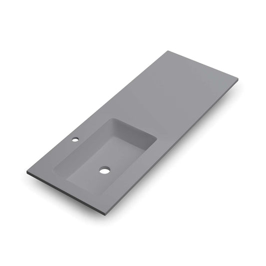Modern rectangular gray solid surface vanity top with integrated sink