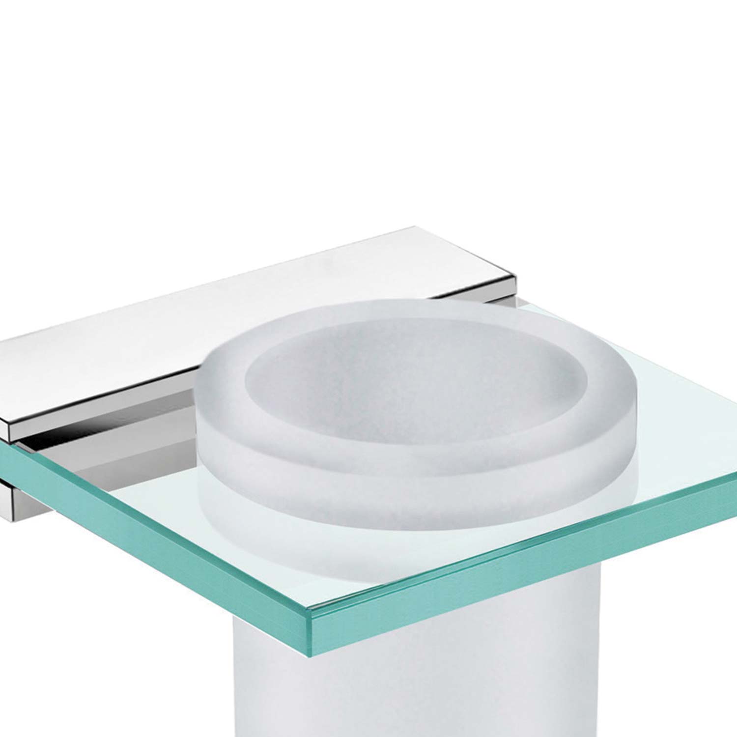 Modern glass and chrome toothbrush holder with frosted cup