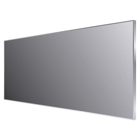 Rectangular frameless wall mirror with a polished silver finish