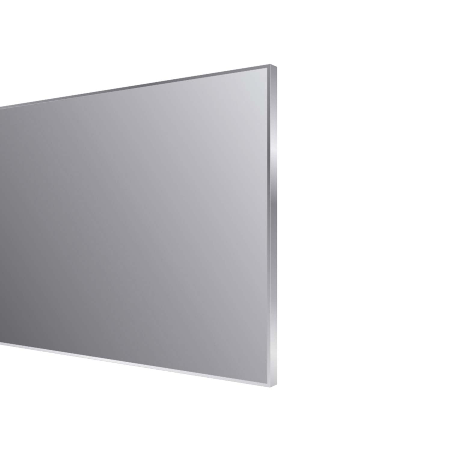 Frameless minimalist bathroom mirror with polished silver edge
