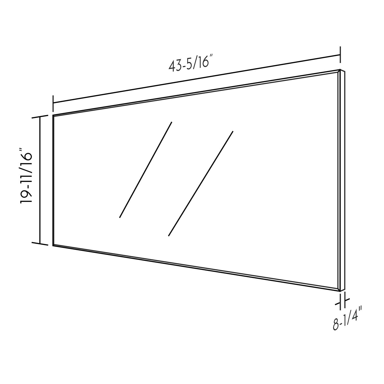 Line drawing of a frameless mirror  wide  high  deep