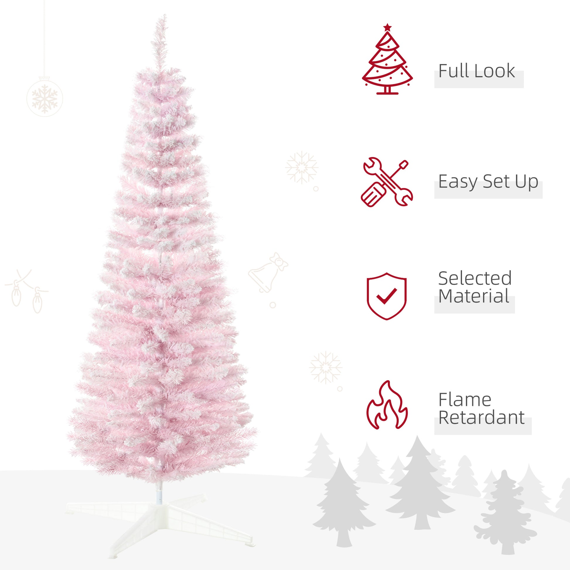 Pink flocked artificial Christmas tree with white stand perfect for holiday decor