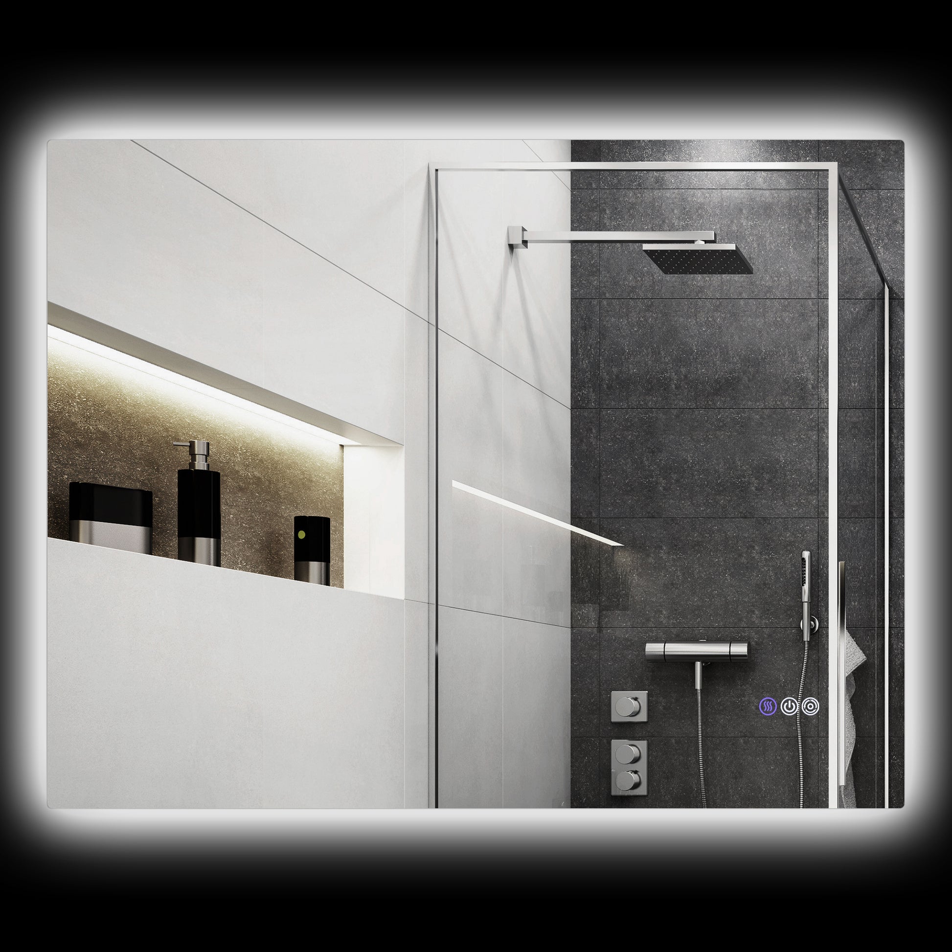 Modern bathroom mirror with integrated LED lighting perfect for vanity setups