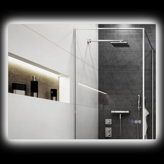 Modern bathroom mirror with integrated LED lighting perfect for vanity setups