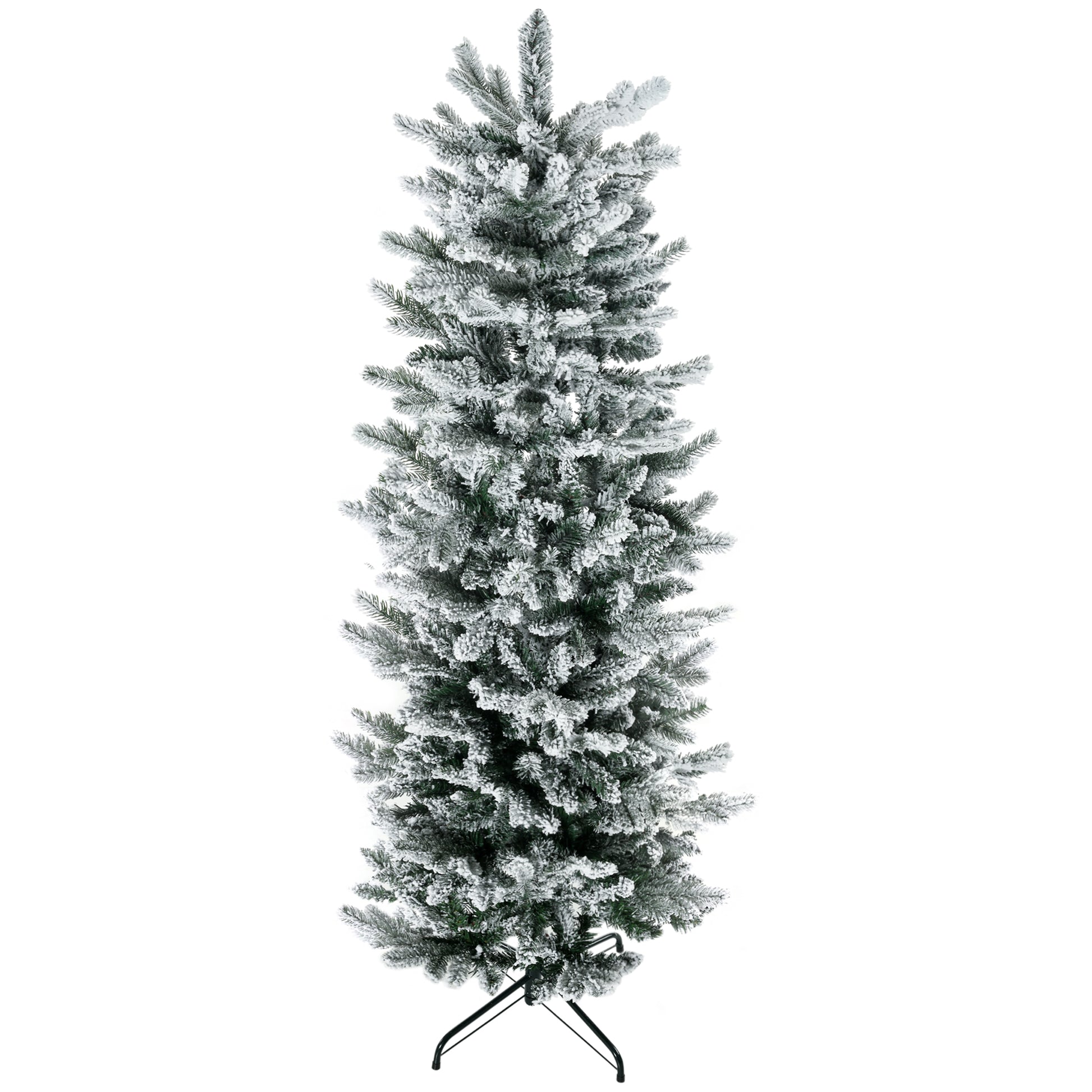 Flocked artificial Christmas tree with realistic green branches and a white snowy appearance