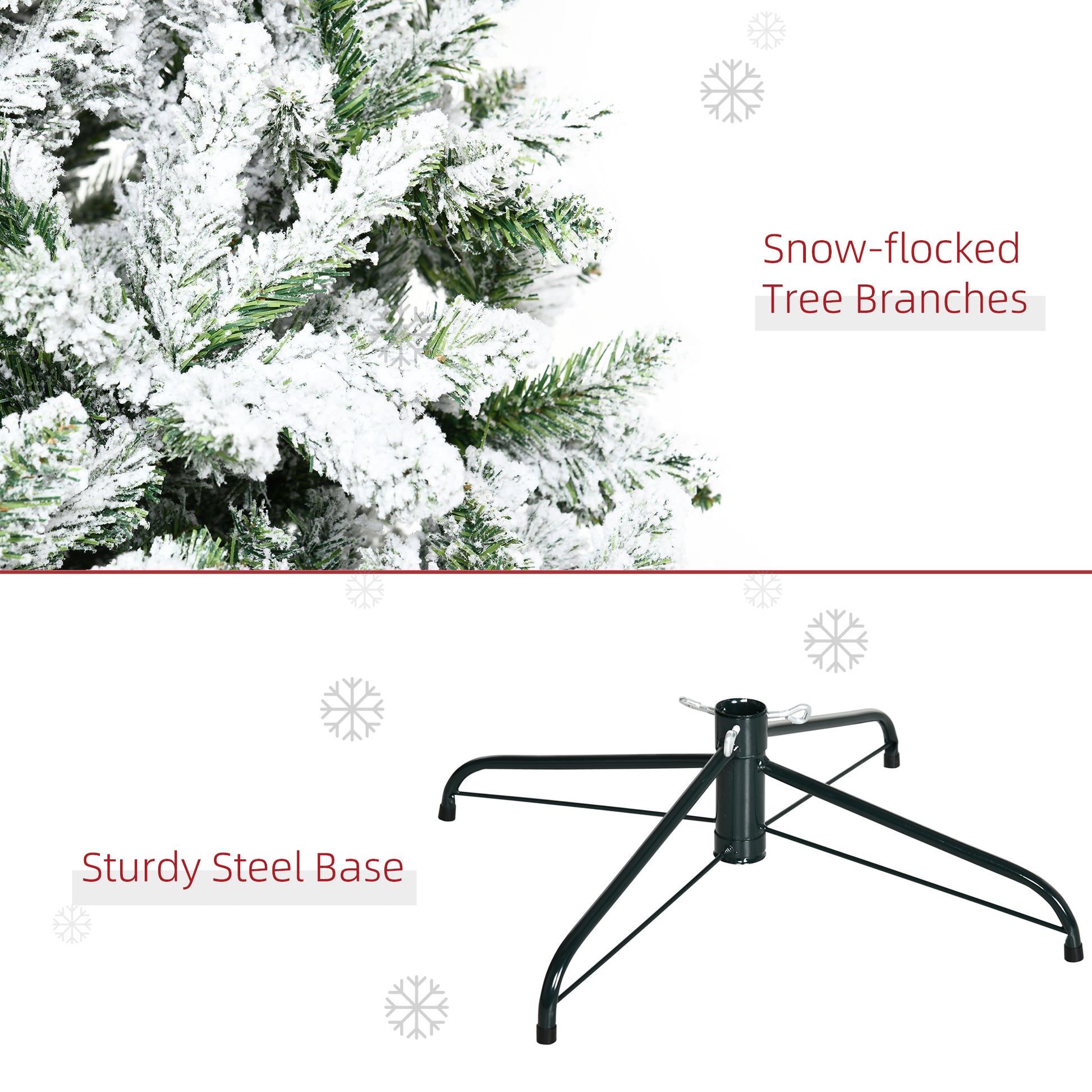 Closeup of snowflocked artificial Christmas tree branches with green needles