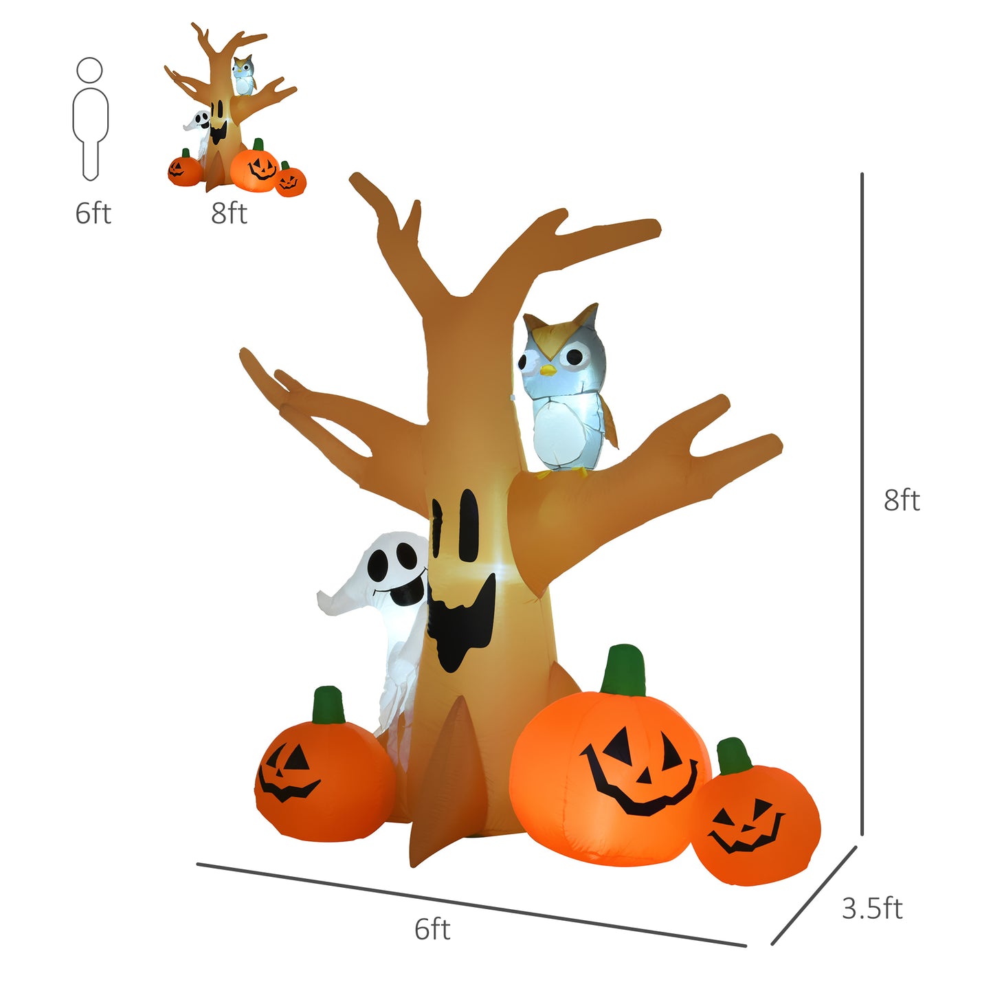 ft inflatable Halloween tree with owl ghost and pumpkins for outdoor decoration