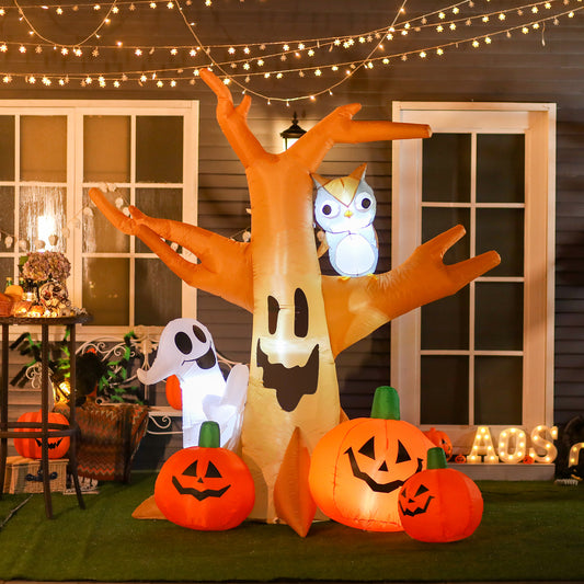 Inflatable Halloween tree with jackolanterns and owl perfect for yard decor