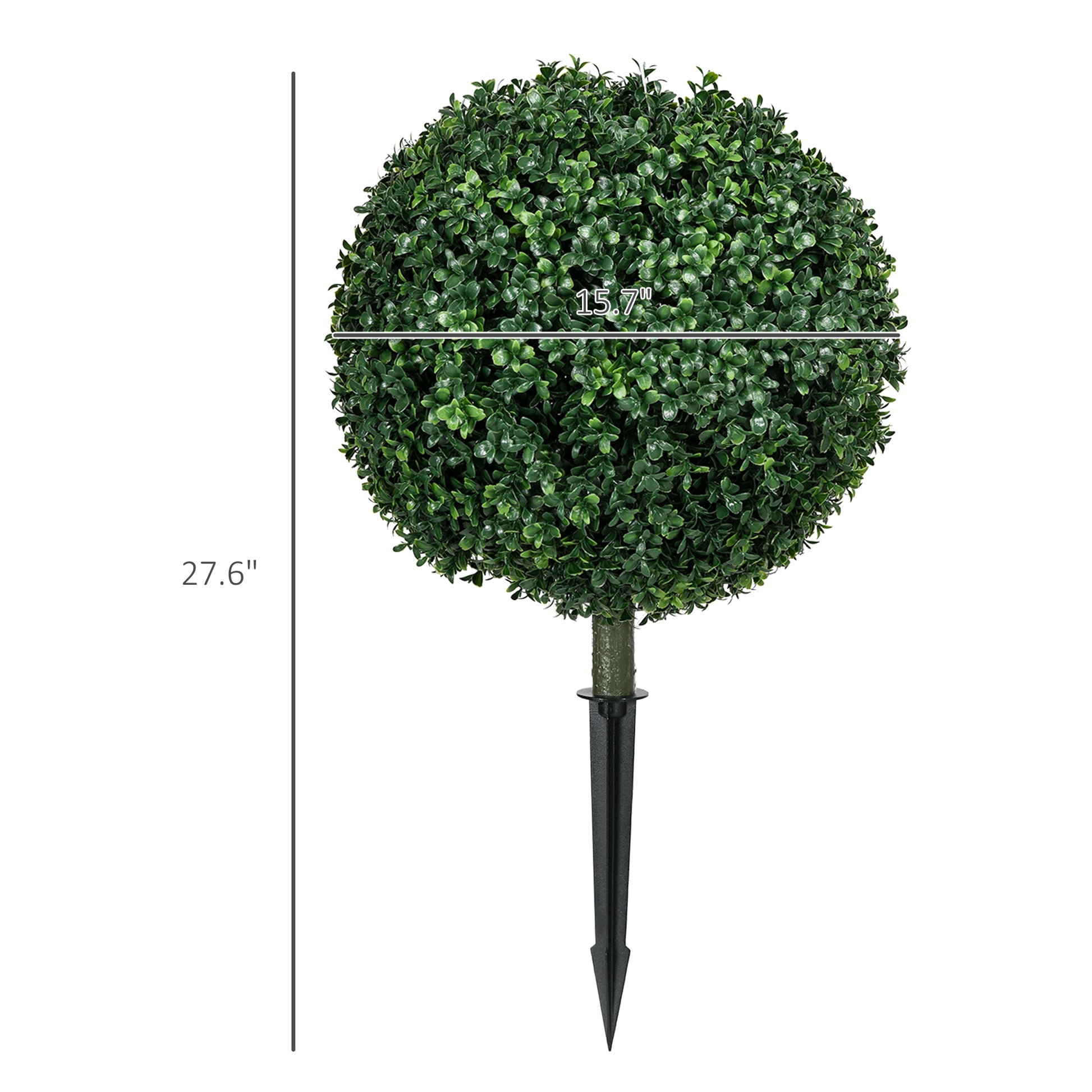 Realistic green artificial topiary ball with a stake for garden decor