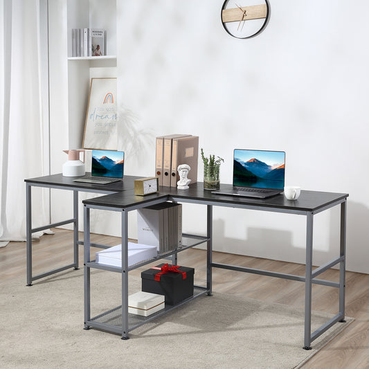 Spacious Lshaped desk with dark wood finish and metal frame ideal for home office setups