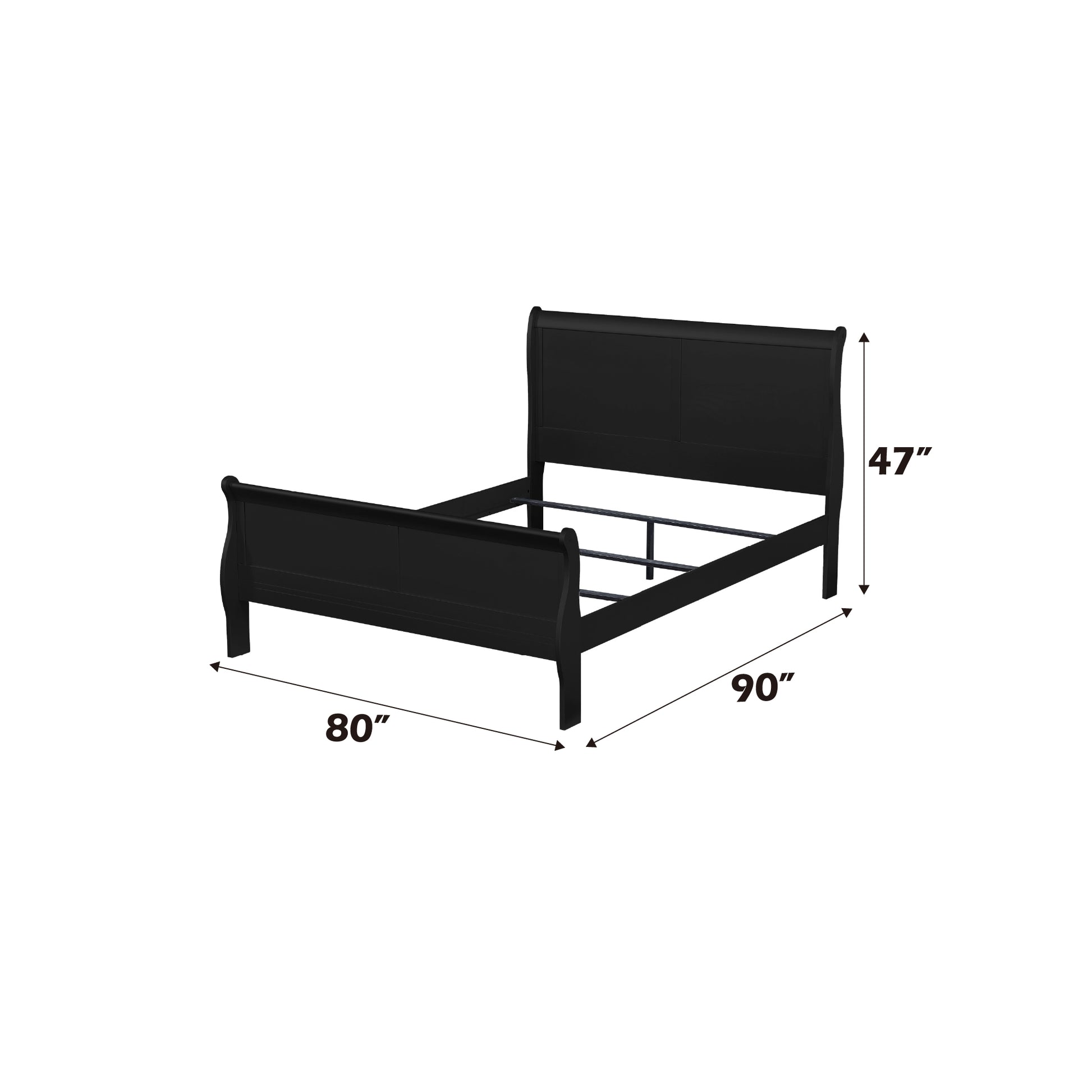 Black wooden sleigh bed frame