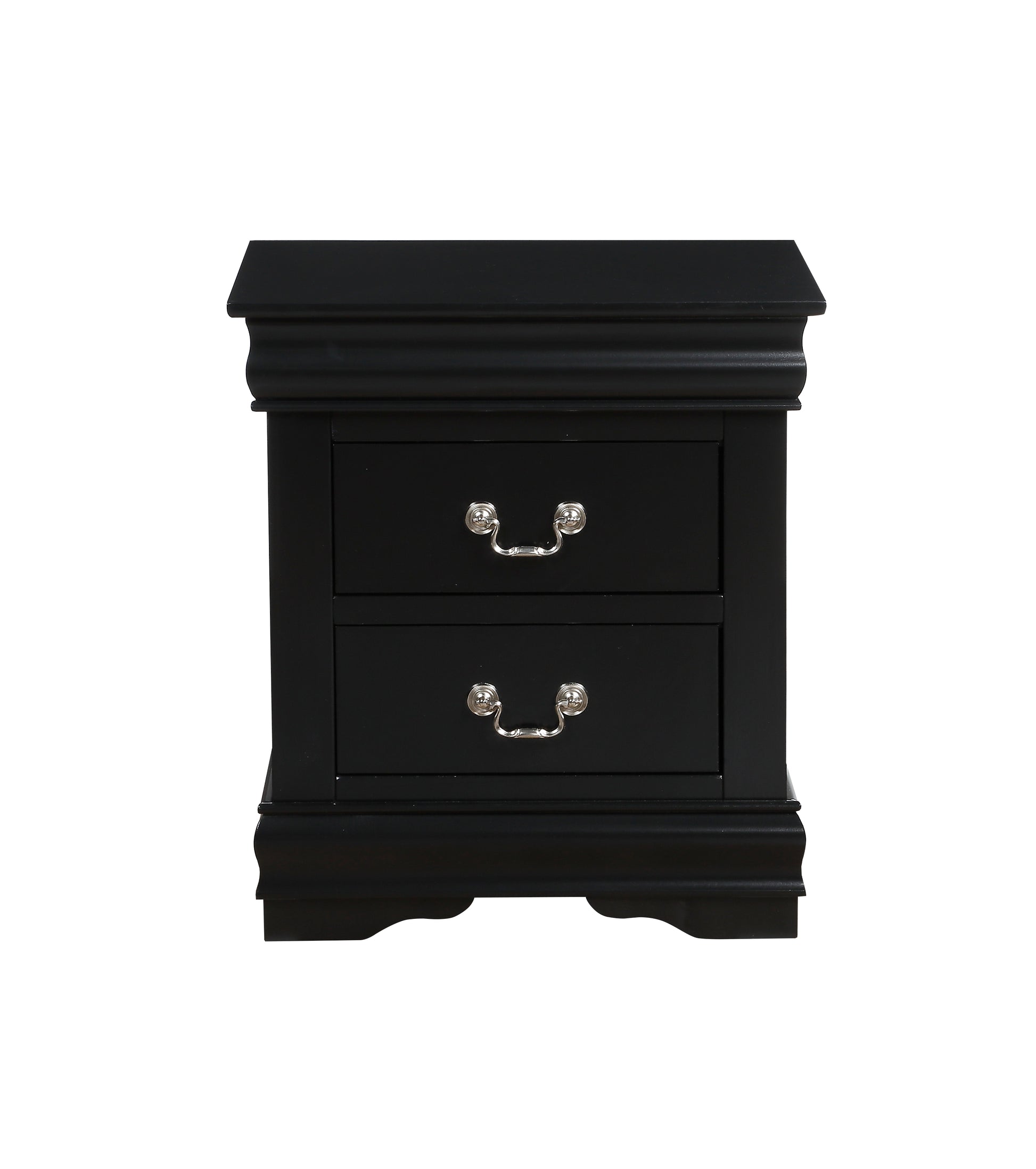 Black twodrawer nightstand with silver hardware