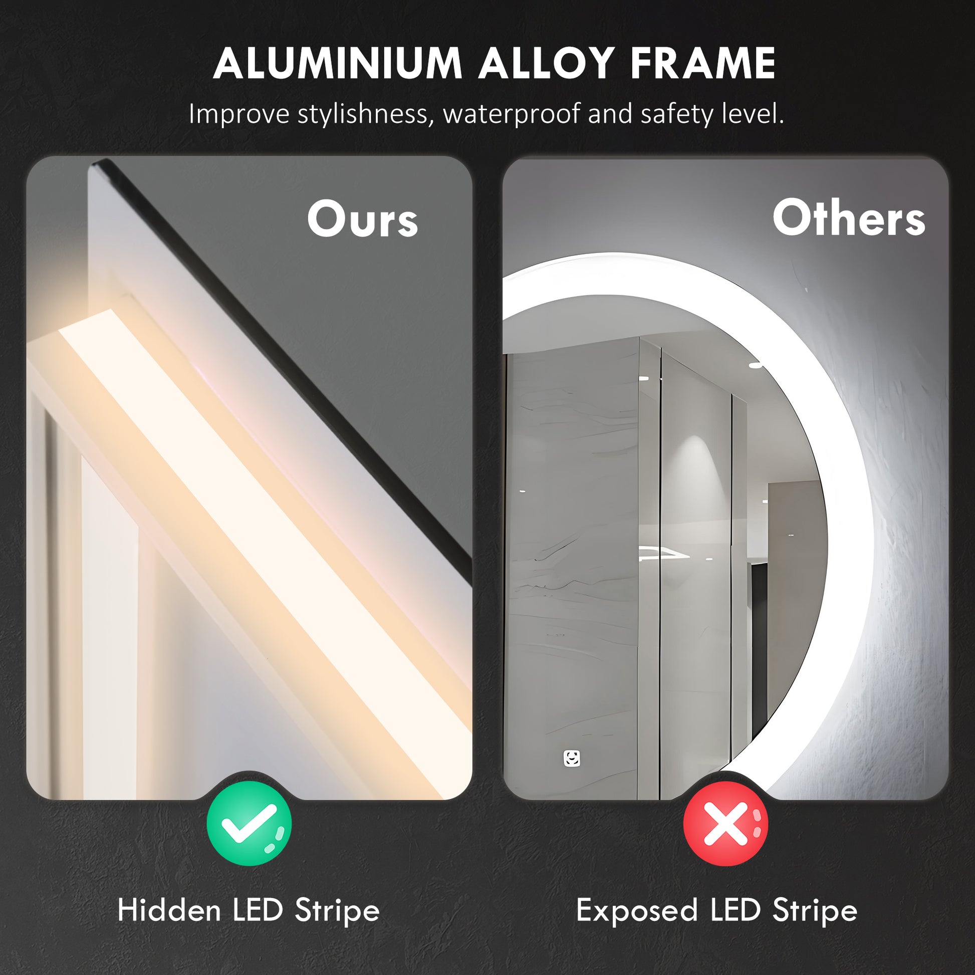 Modern bathroom mirror featuring a sleek hidden LED stripe design for a clean aesthetic